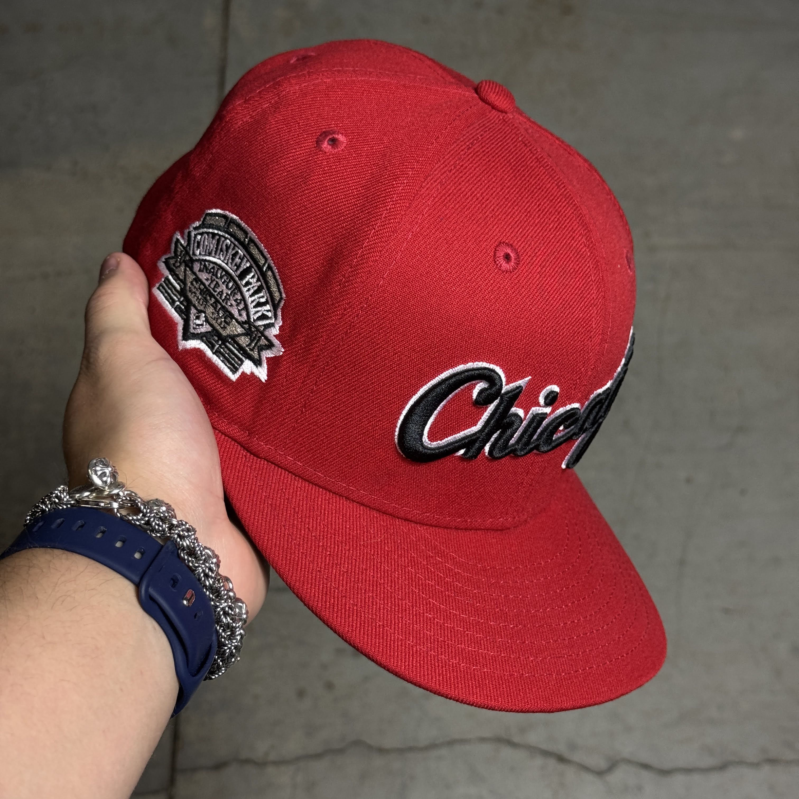 USED 1/4 Red Chicago Cubs Comiskey Park 59fifty New Era Fitted Hat Cap