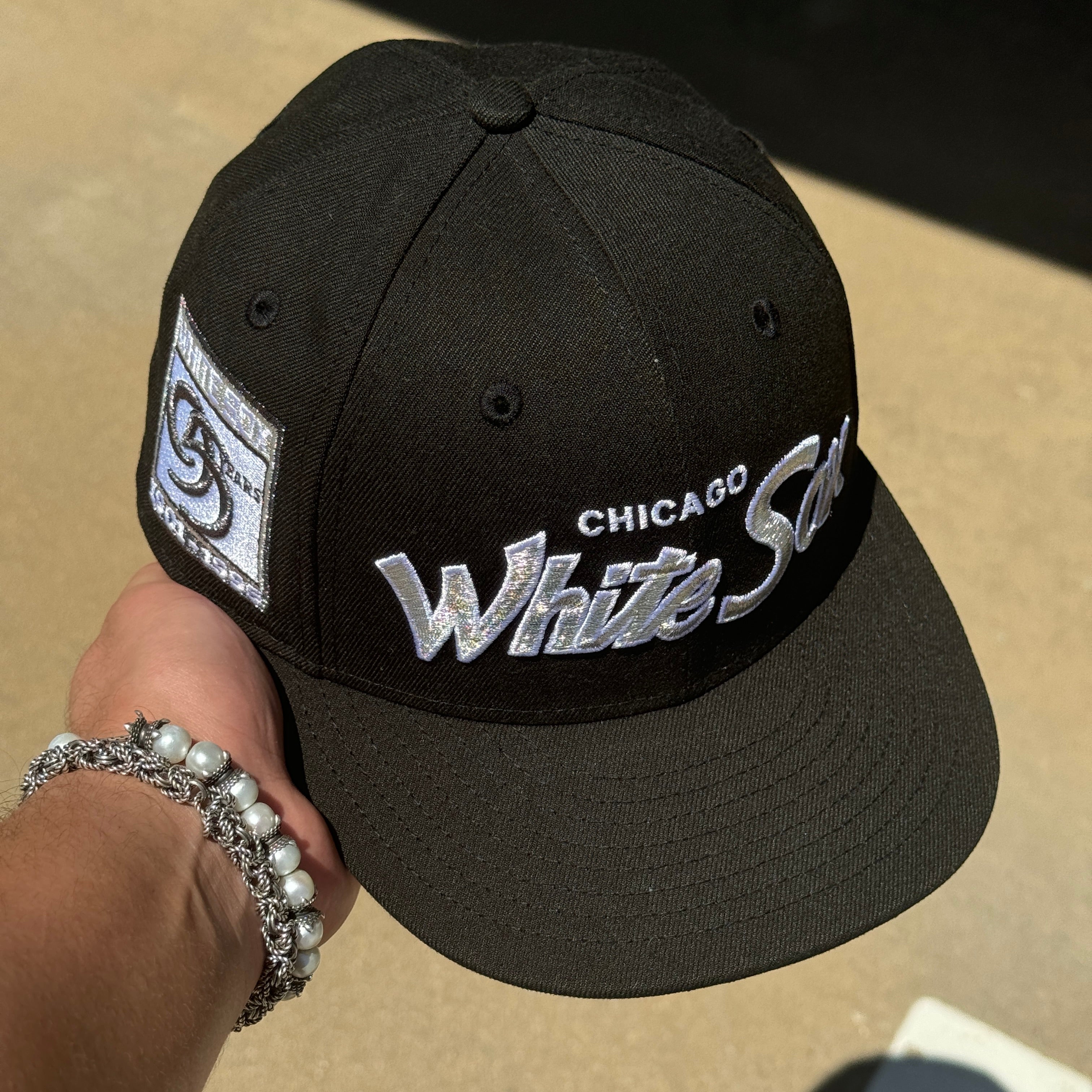 USED 1/4 Black Chicago White Sox 95 Years 59fifty New Era Fitted Hat Cap