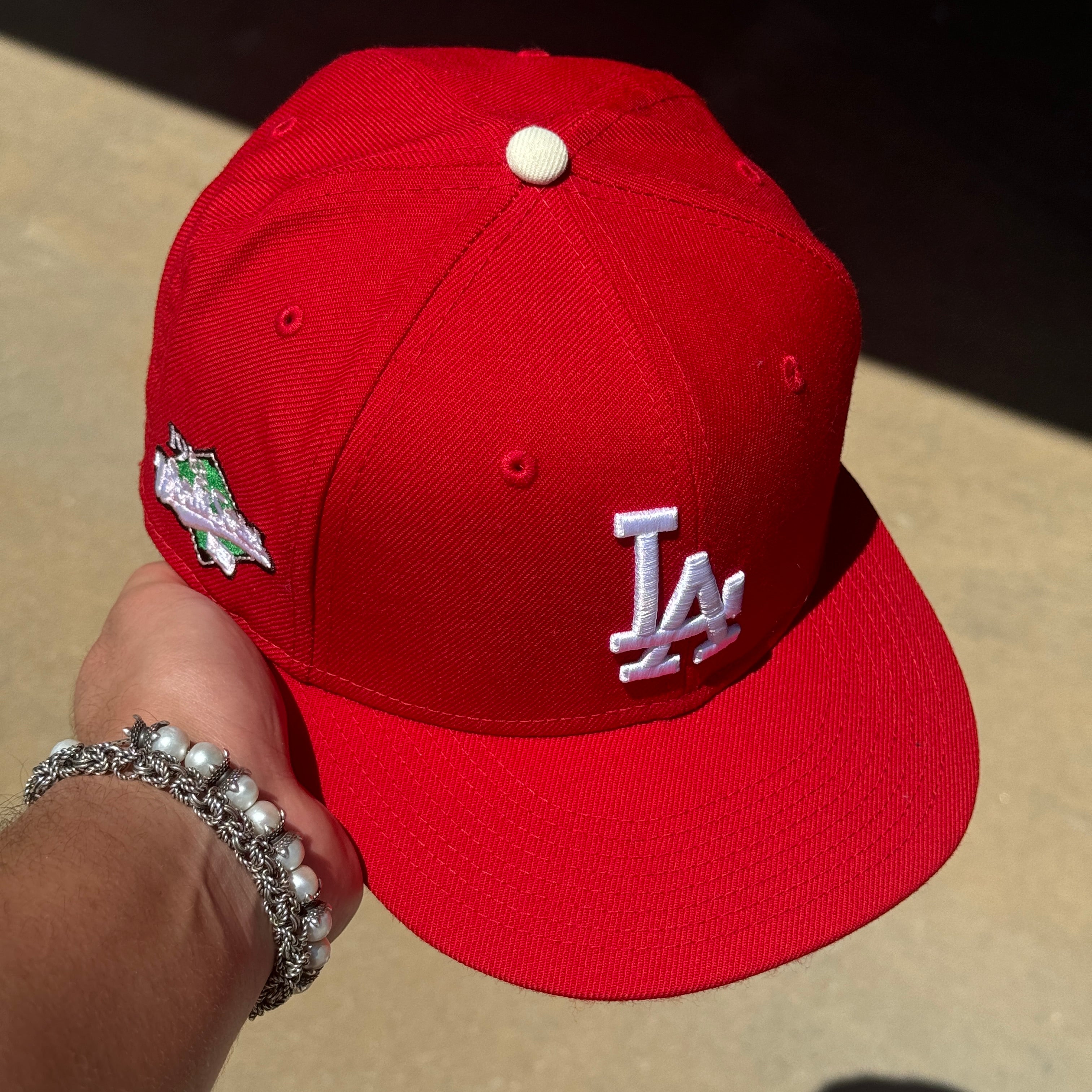 USED 1/4 Red Los Angeles Dodgers 1988 World Series 59fifty New Era Fitted Hat Cap