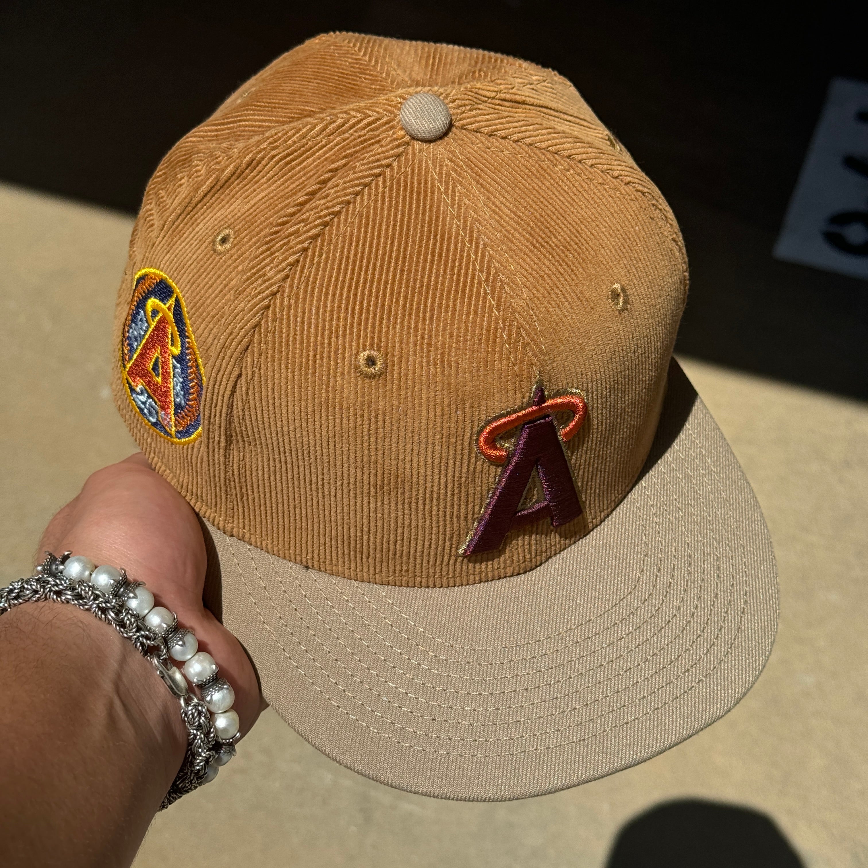 USED 1/8 Copper Corduroy California Angels 25th Anniversary 59fifty New Era Fitted Hat Cap