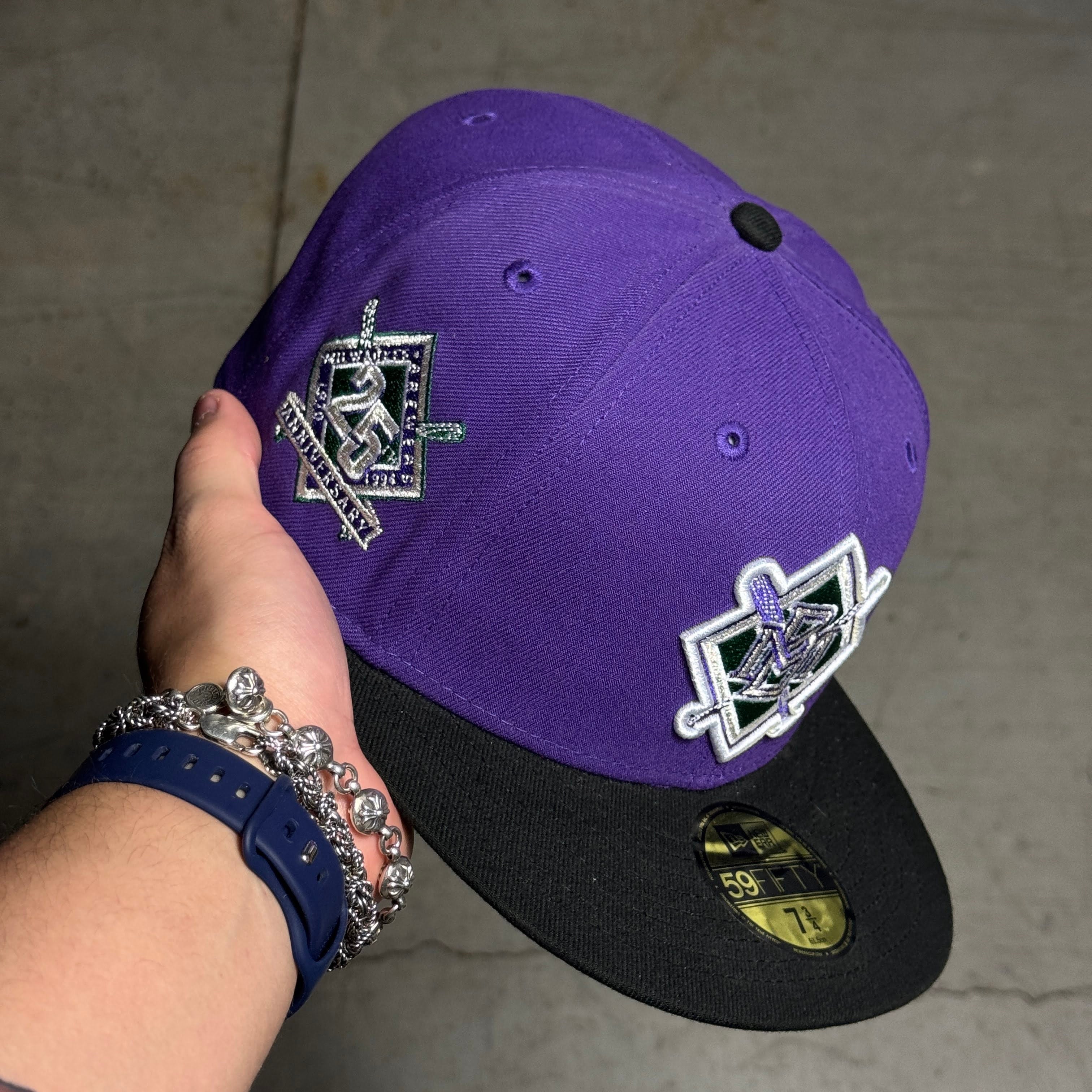 NWT 3/4 Purple Milwaukee Brewers 25th Anniversary 59fifty New Era Fitted Hat Cap