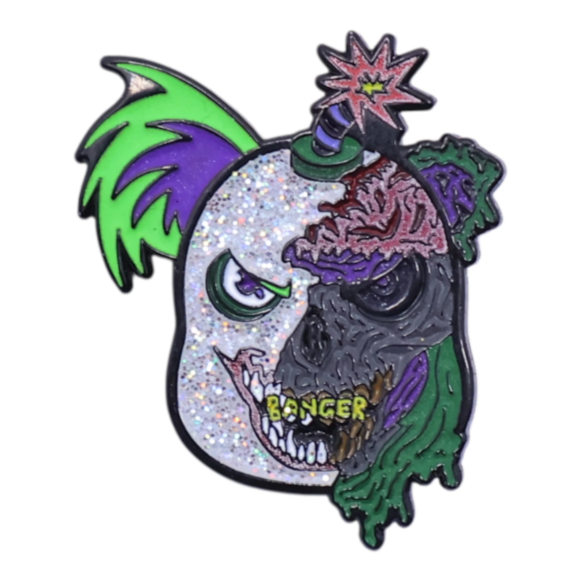 Skull Bomb Glitter Graphic Pin
