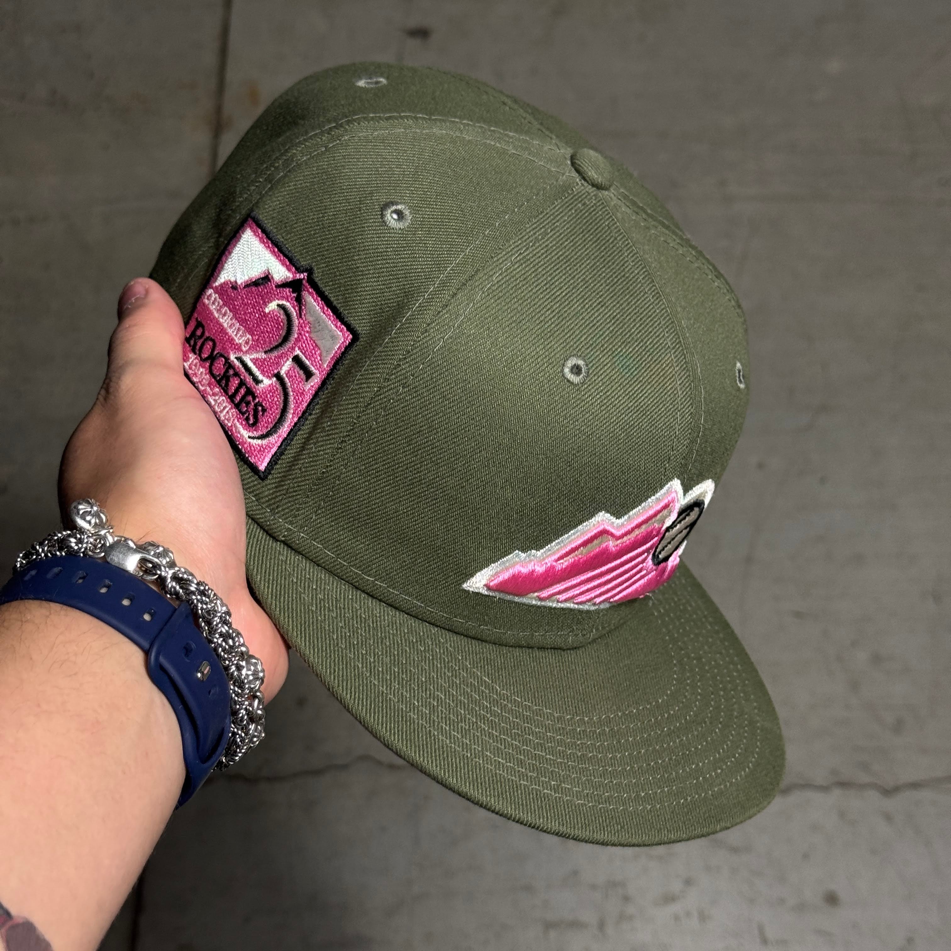 USED 3/4 Green Colorado Rockies 25th Anniversary 59fifty New Era Fitted Hat Cap