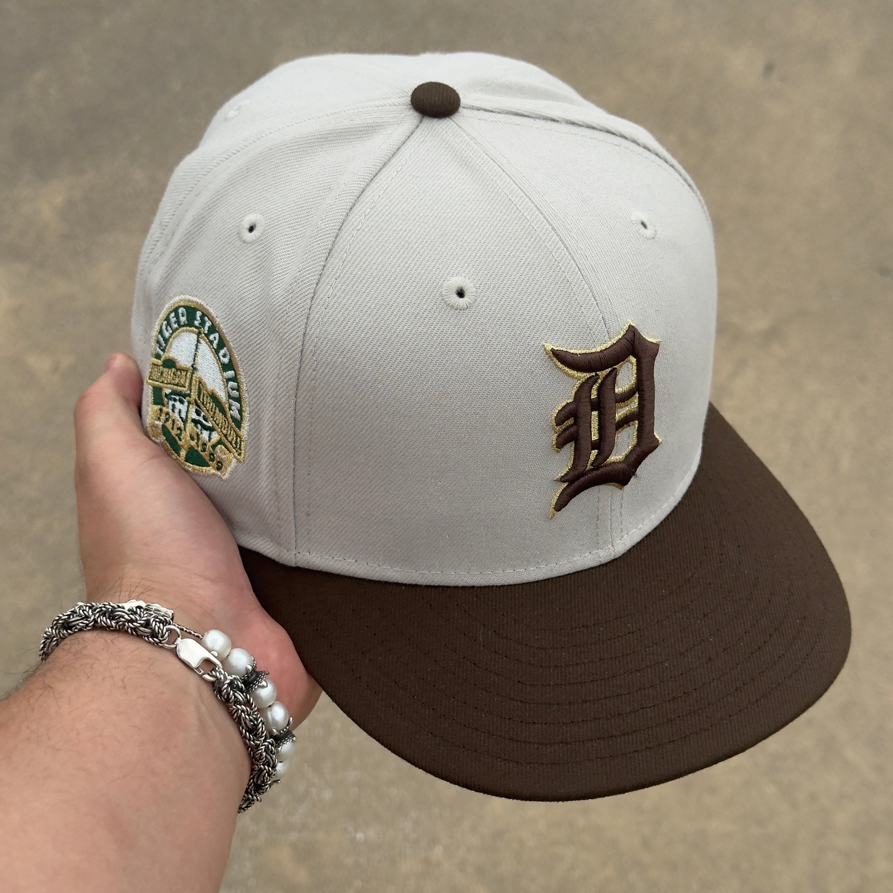 7 3/4 USED Khaki Detroit Tigers Stadium Michigan 59fifty New Era Fitted Hat Cap