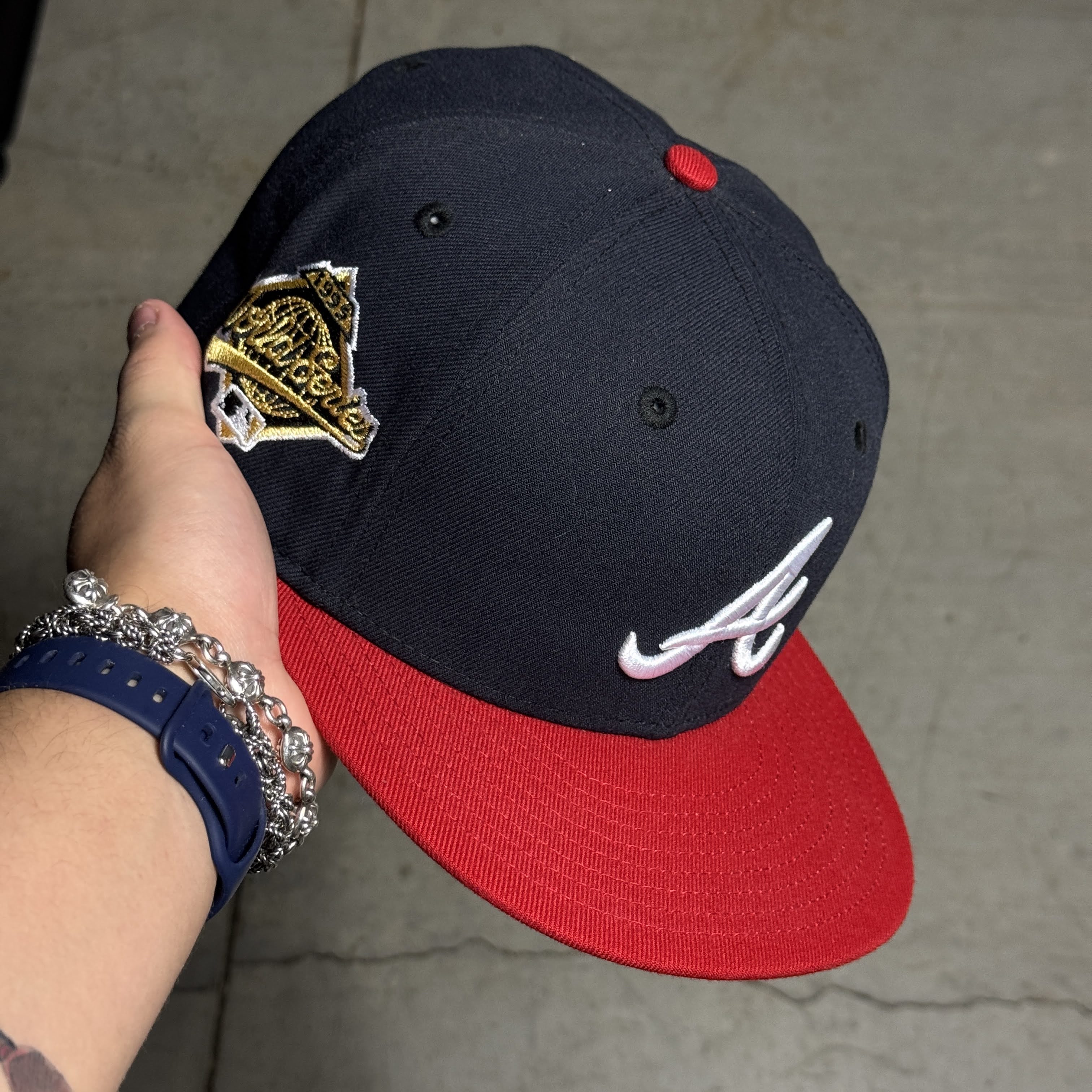 USED 3/4 Navy Atlanta Braves 1995 World Series 59fifty New Era Fitted Hat Cap