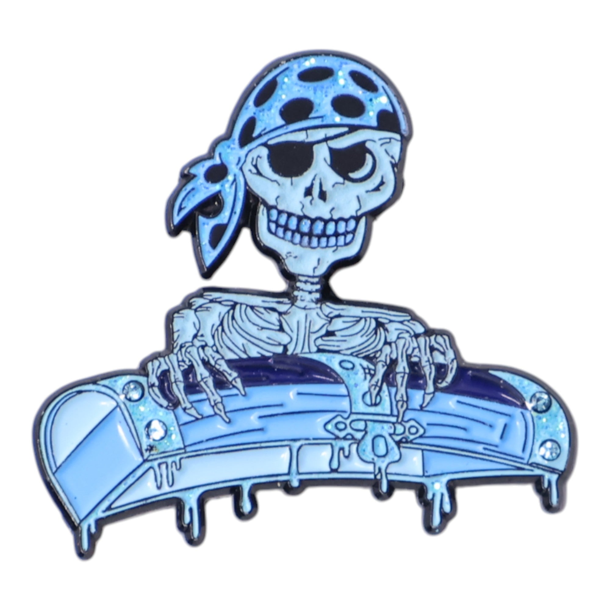 Blue Skeleton Treasure Chest Graphic Pin