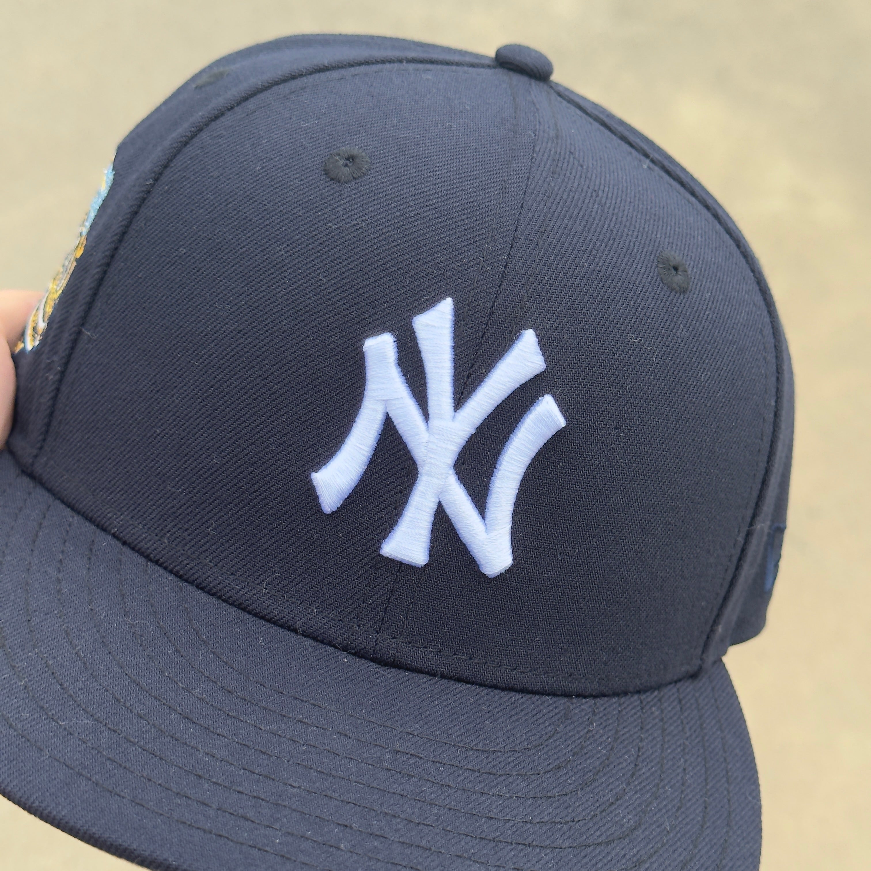 7 5/8 USED Navy New York Yankees 100th Anniversary 59fifty New Era Fitted Hat Cap