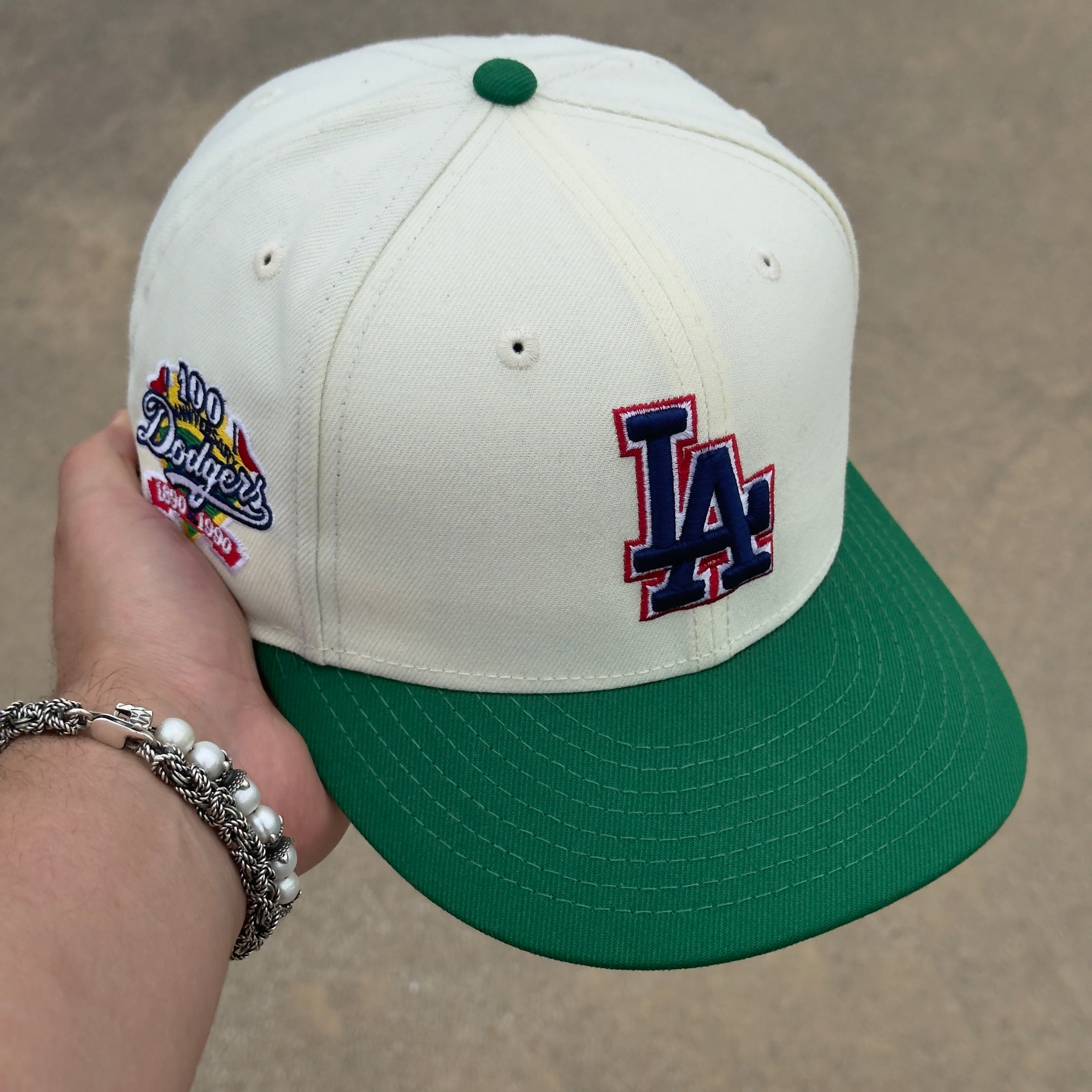 7 5/8 USED Chrome Los Angeles Dodgers 100 Years 59fifty New Era Fitted Hat Cap