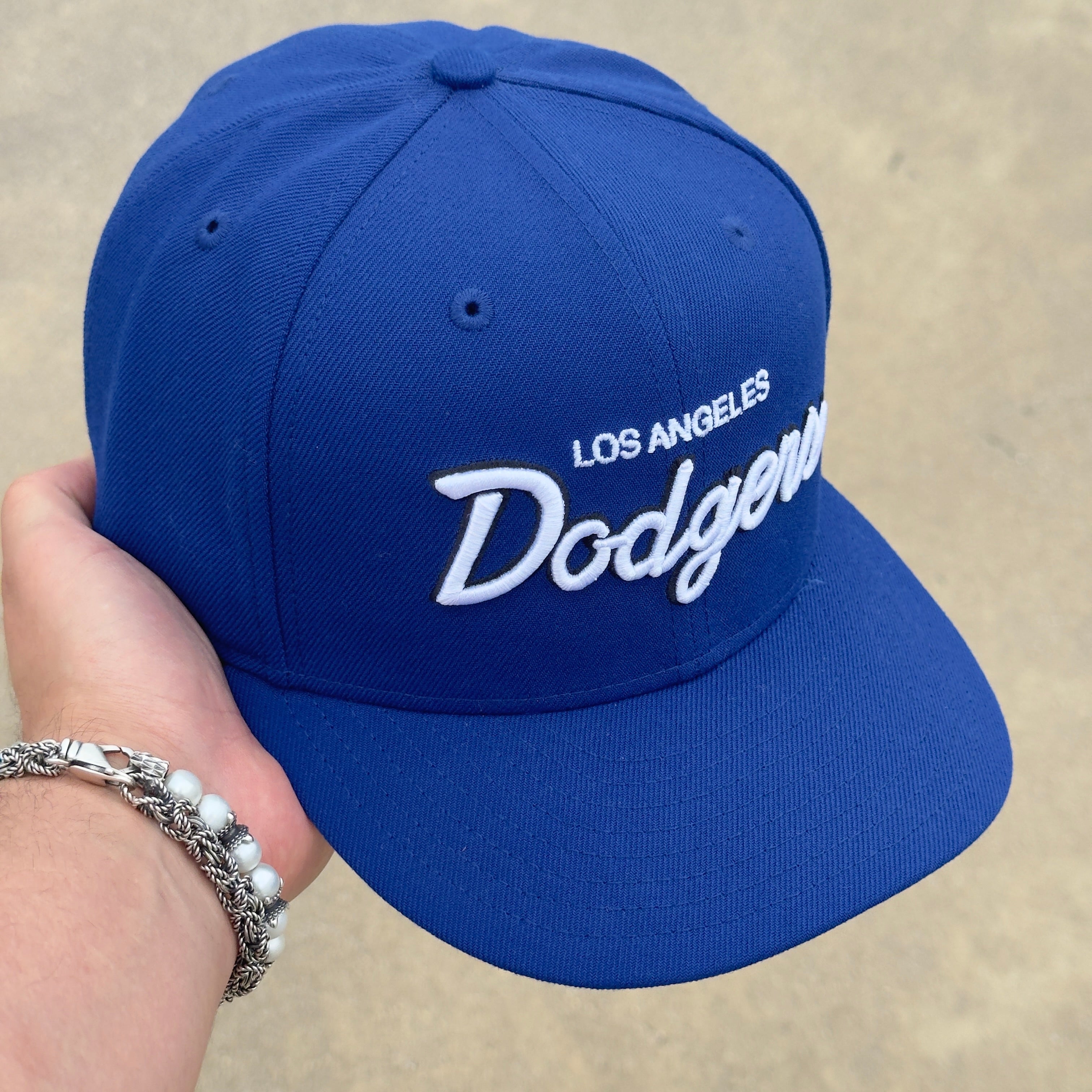 7 5/8 USED Blue Los Angeles Dodgers Simple Basic 59fifty New Era Fitted Hat Cap