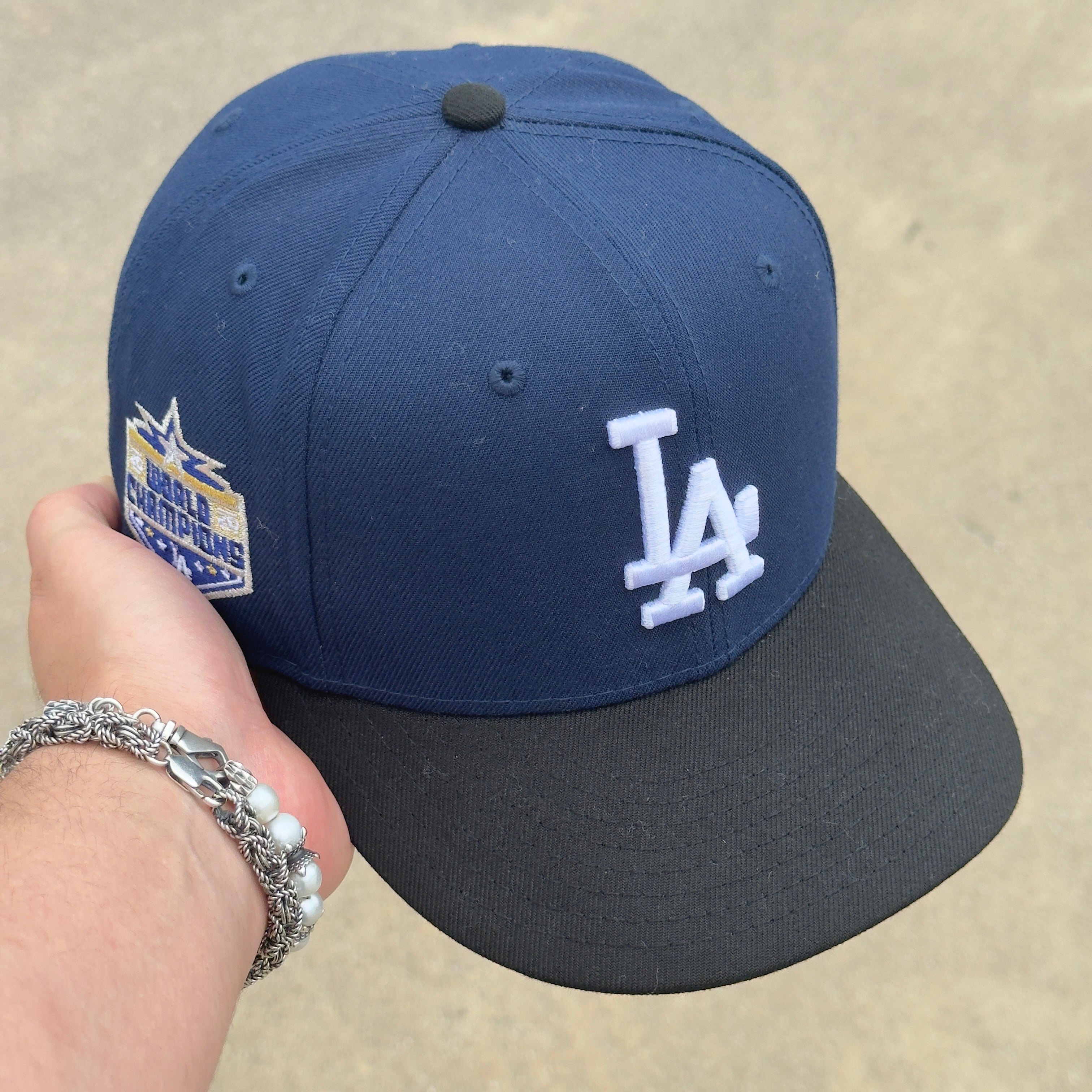 7 5/8 USED Blue Los Angeles Dodgers 2020 World Champ 59fifty New Era Fitted Hat Cap