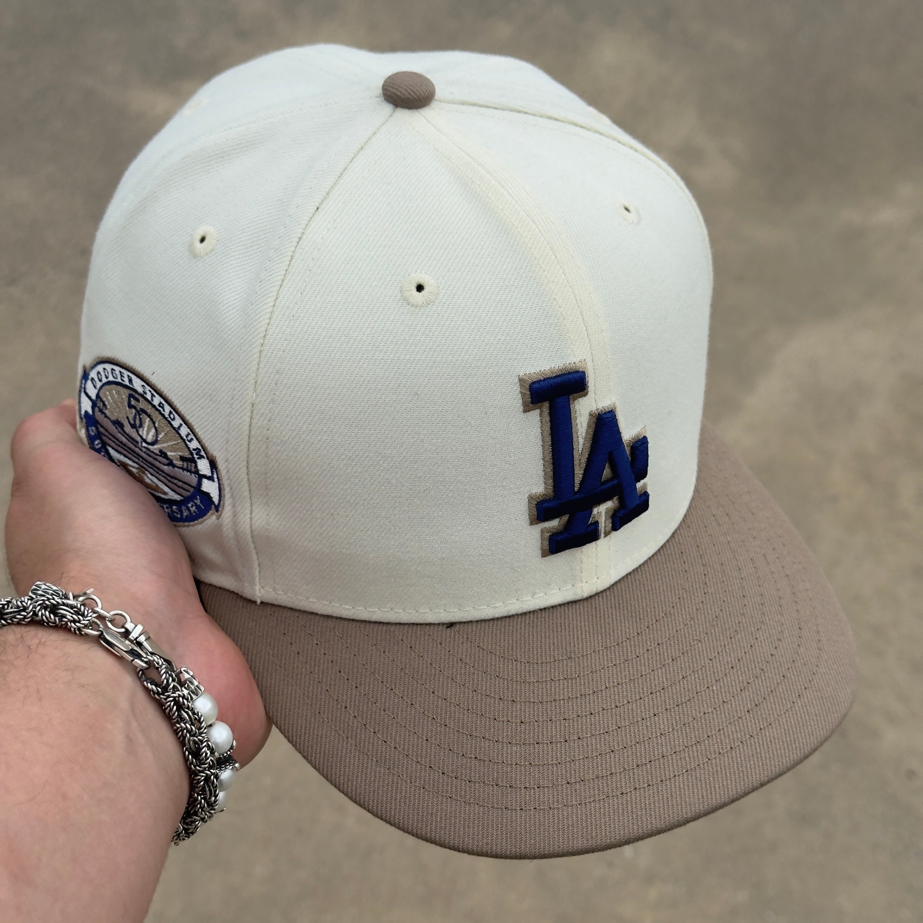 7 5/8 USED Los Angeles Dodgers 50th Anniversary 59fifty New Era Fitted Hat Cap