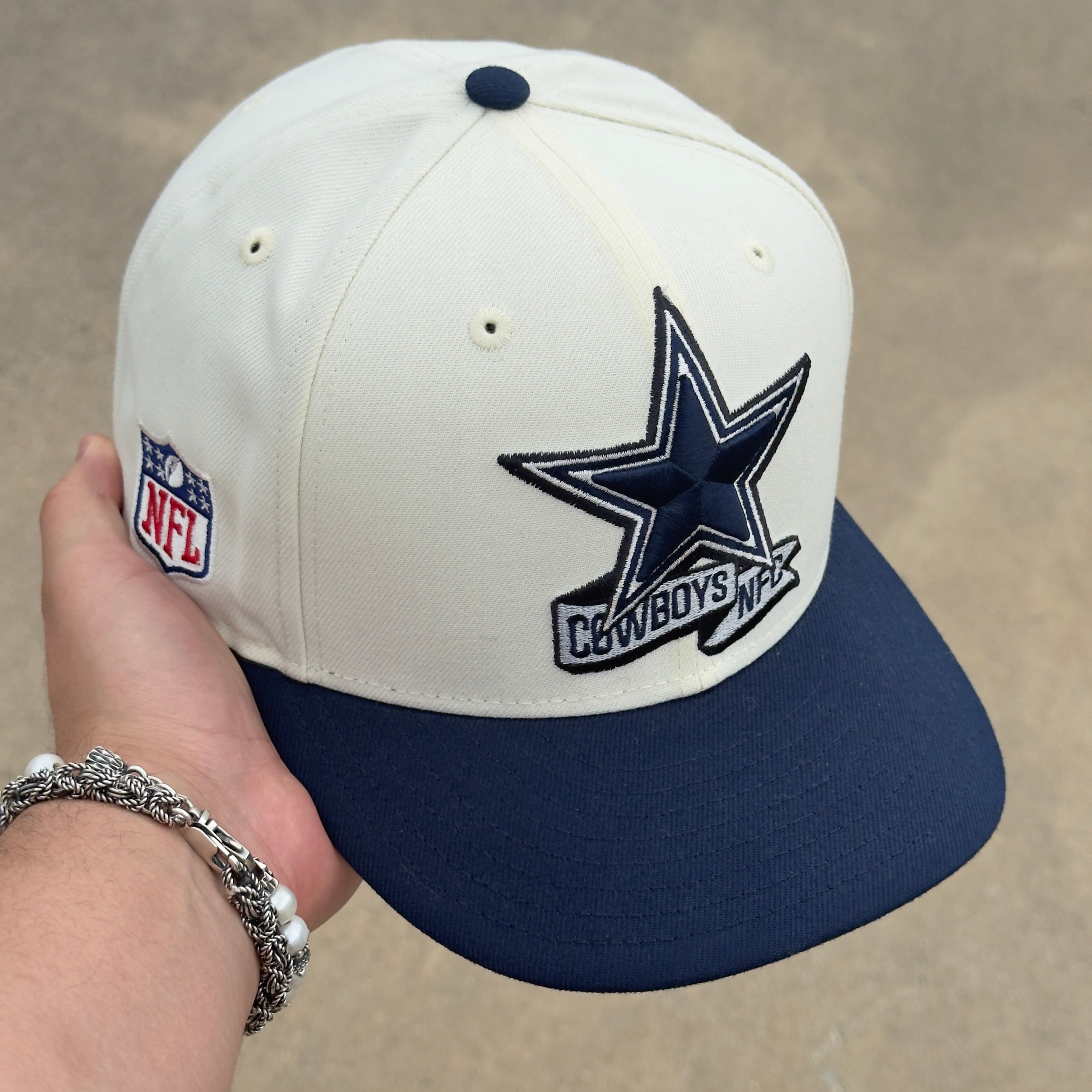 7 5/8 USED Chrome NFL Dallas Cowboys Simple Basic 59fifty New Era Fitted Hat Cap