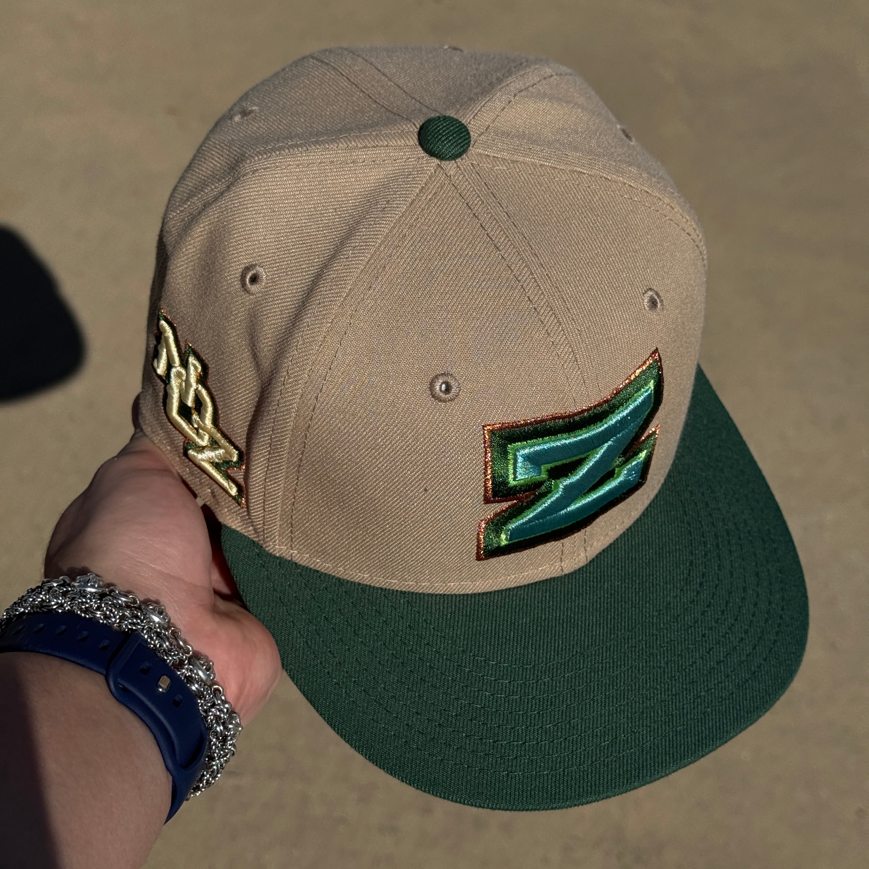 USED 1/8 Khaki New Orleans Zehpyrs 59fifty New Era Fitted Hat Cap Minor League