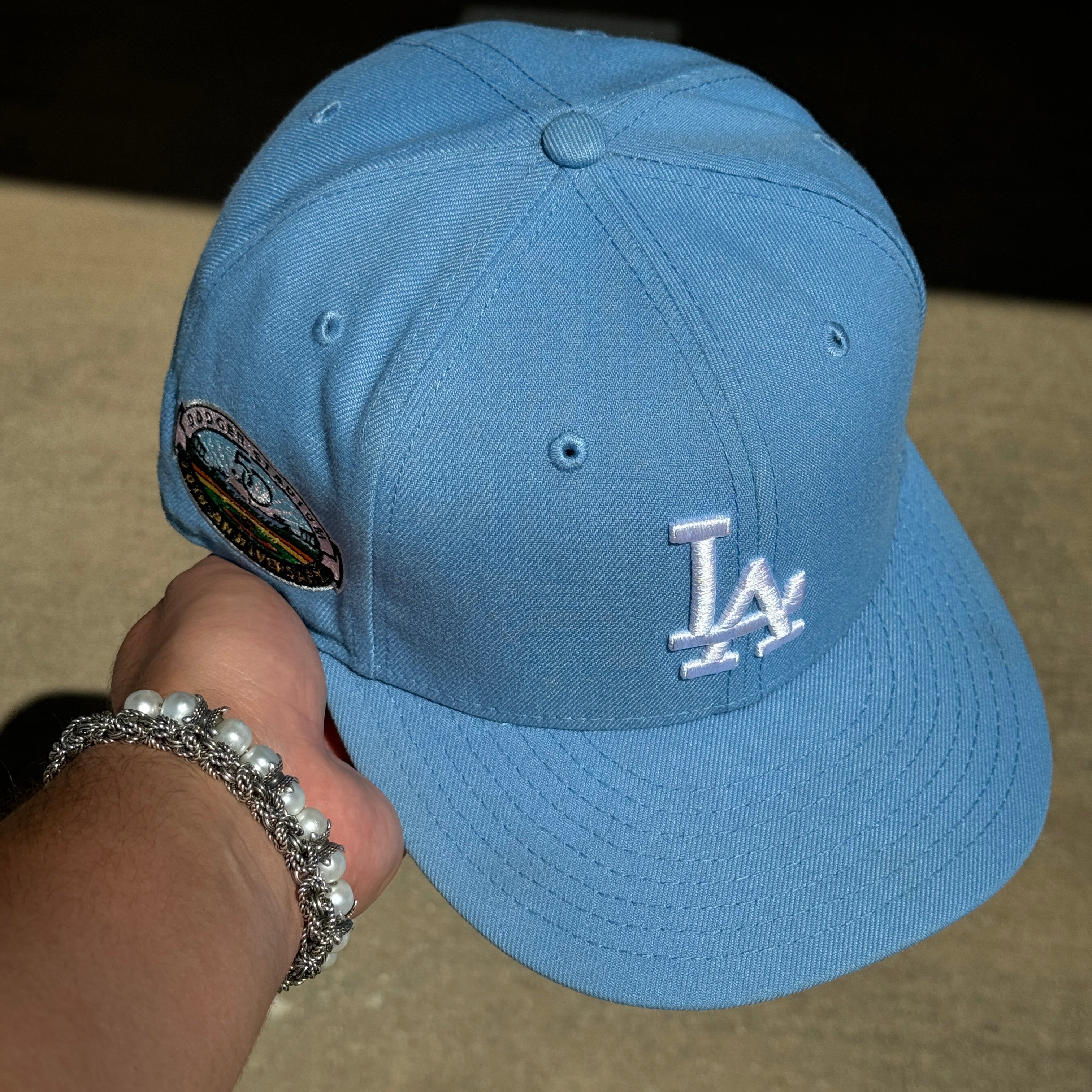 USED 1/2 Blue Los Angeles Dodgers 50th Anniversary 59fifty New Era Fitted Hat Cap