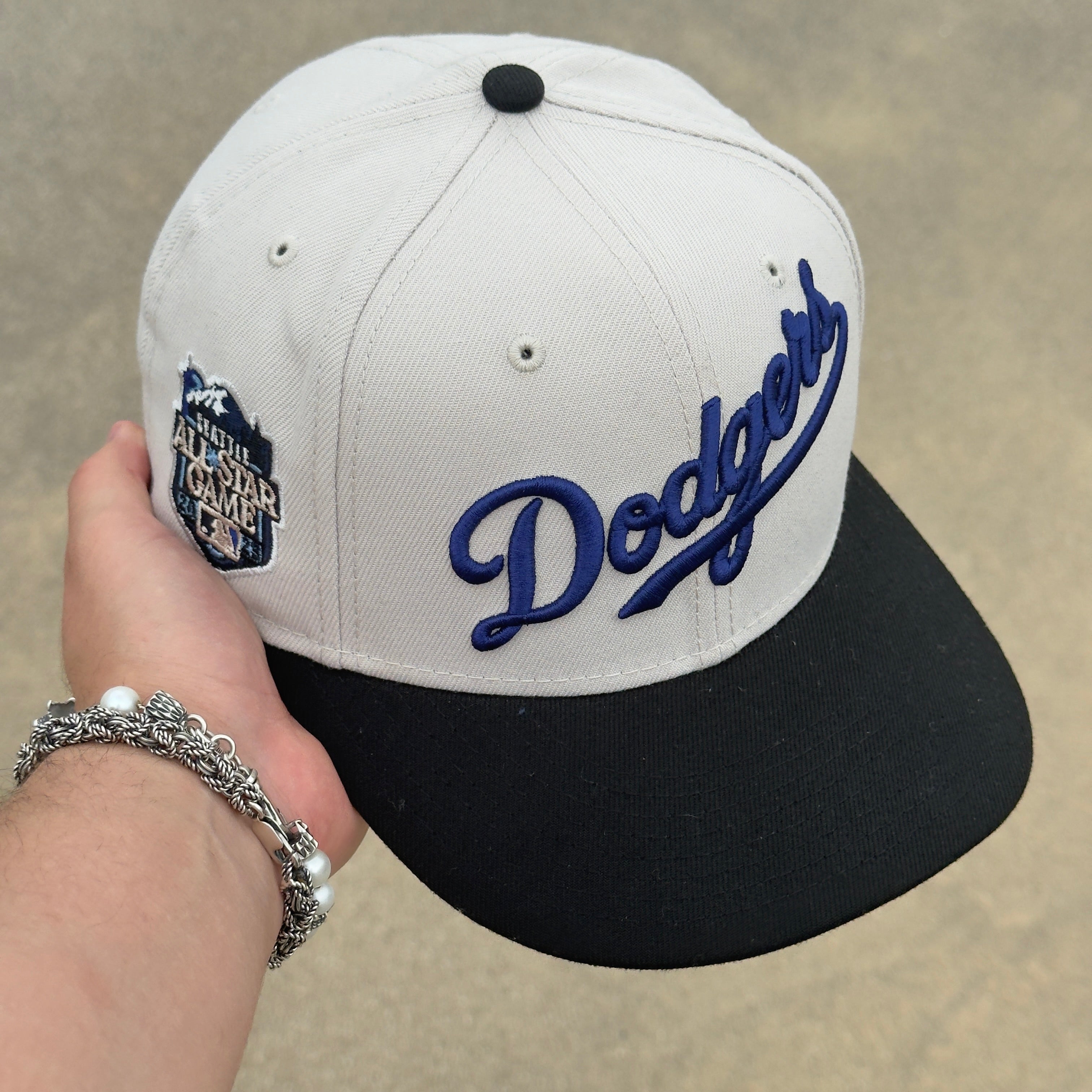 7 5/8 USED Stone Los Angeles Dodgers Seattle ASG 59fifty New Era Fitted Hat Cap