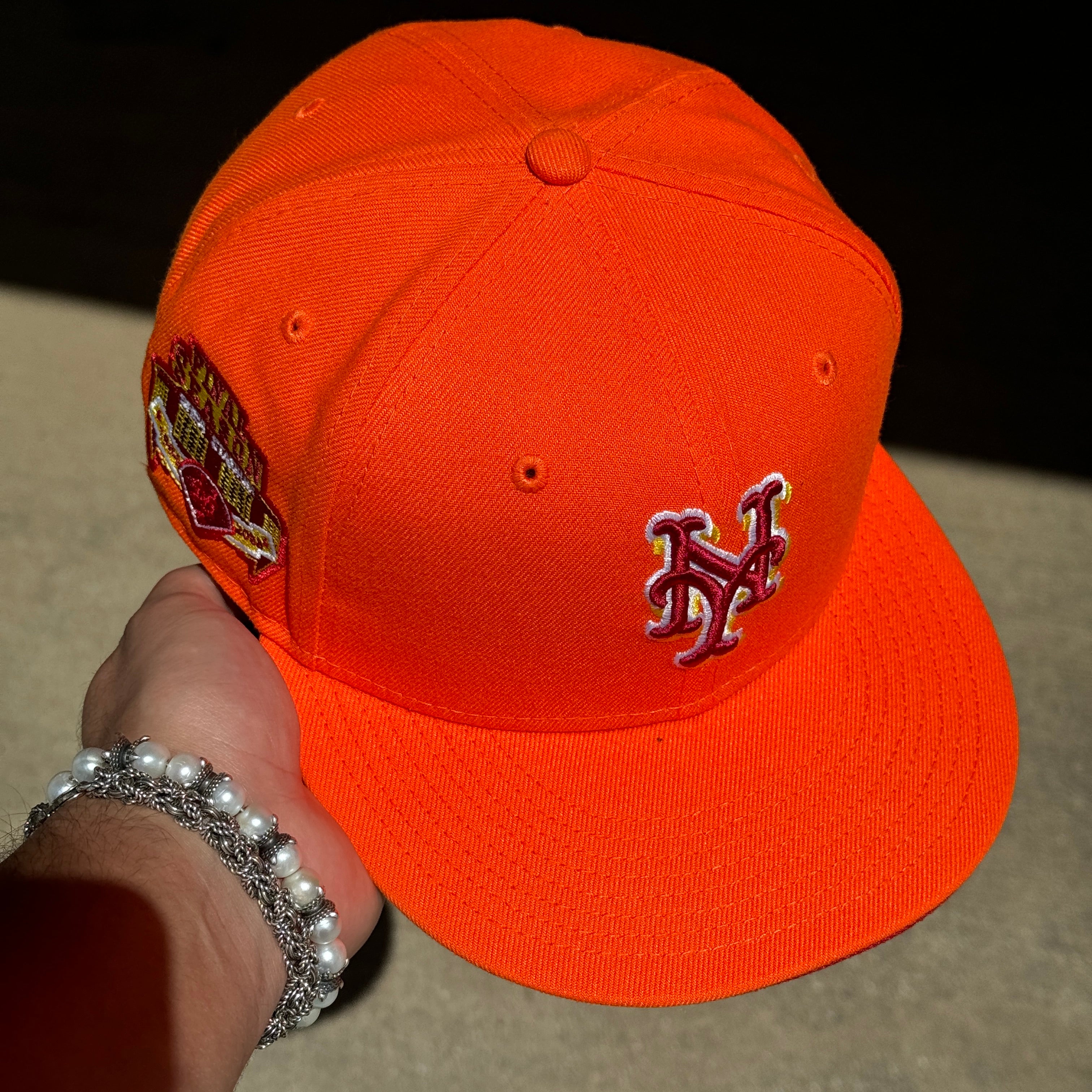 USED 1/4 Orange New York Mets Final Season 59fifty New Era Fitted Hat Cap