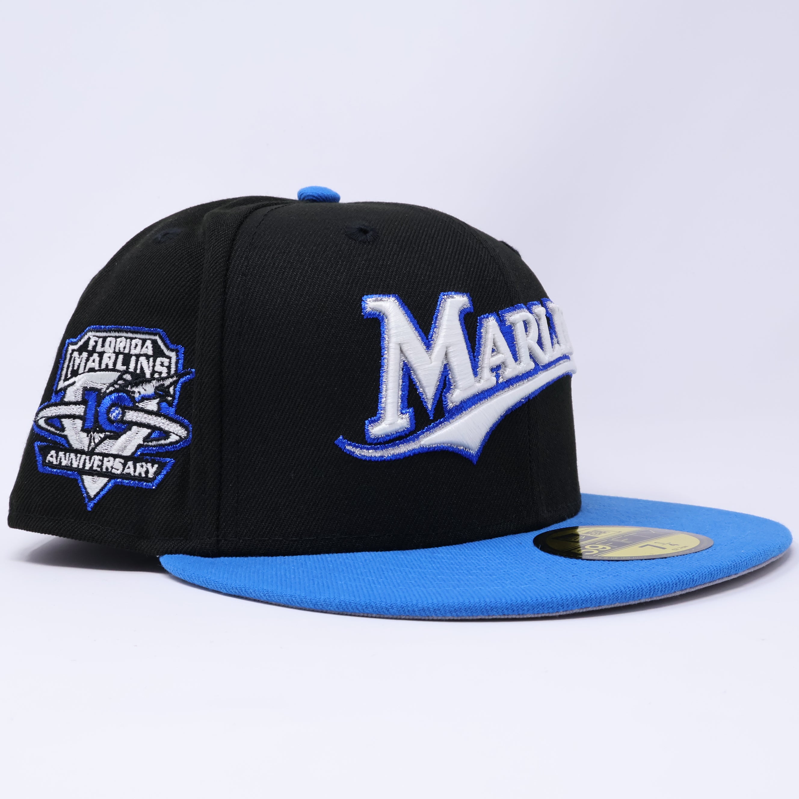 NWT 1/4 Black Florida Marlins 10th Anniversary 59fifty New Era Fitted Hat Cap