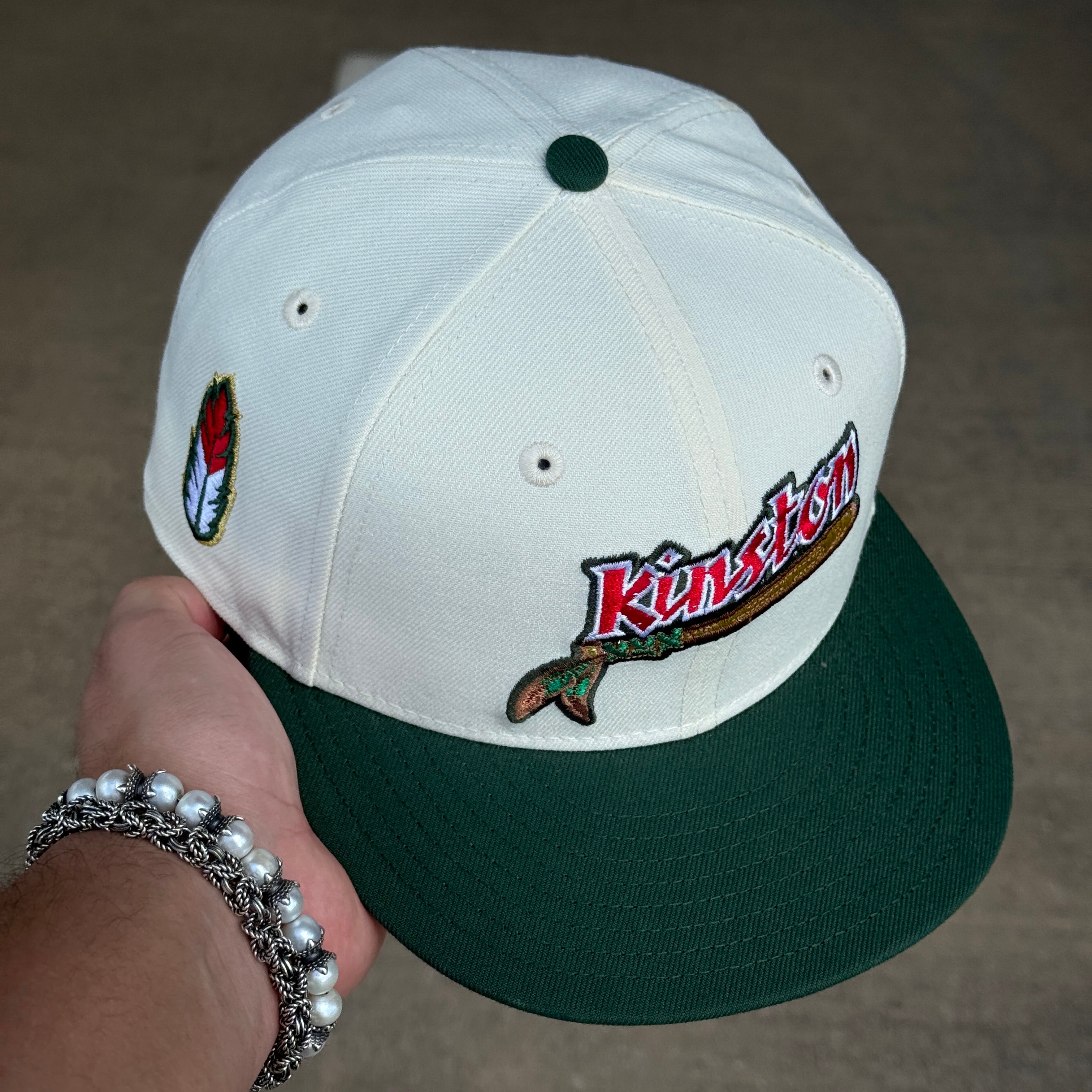 USED 1/4 Chrome Kinston Indians Feather 59fifty New Era Fitted Hat Cap