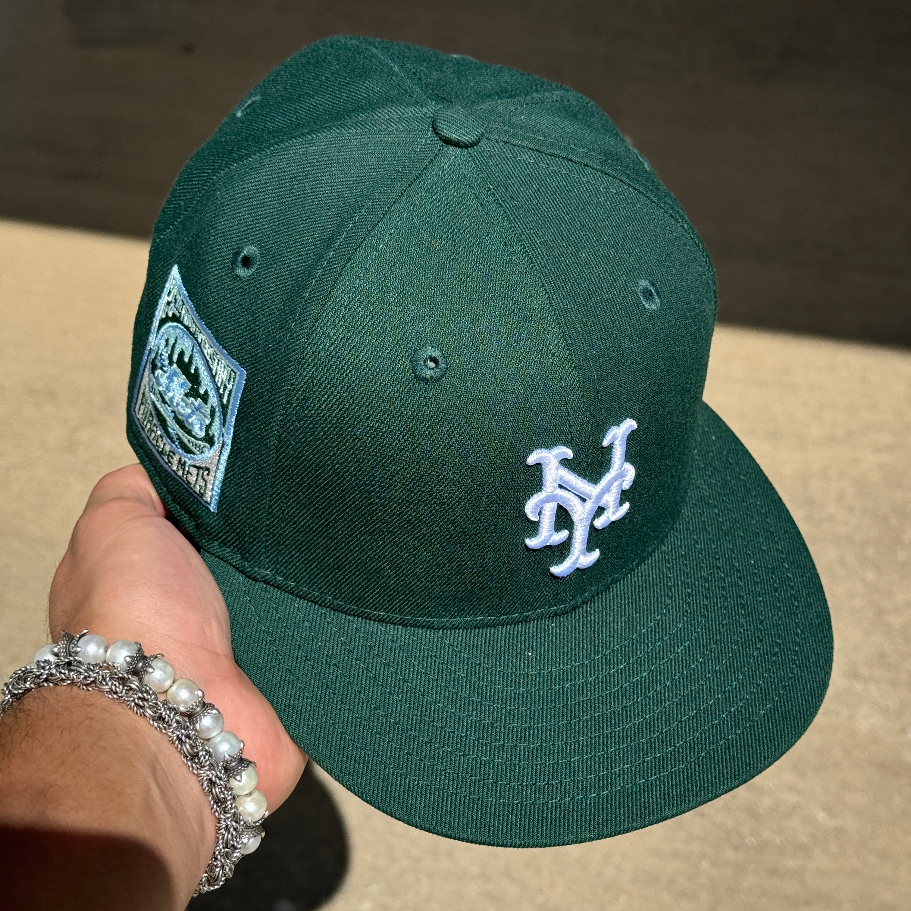 USED 1/4 Green New York Mets 25th Anniversary 59fifty New Era Fitted Hat Cap