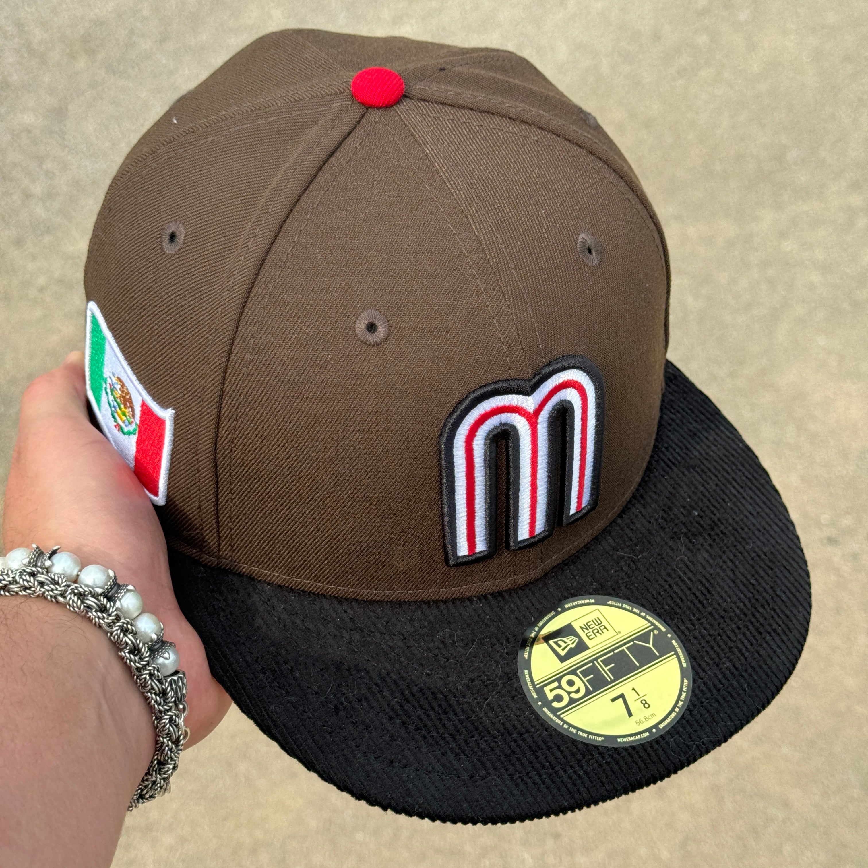 7 1/8 NEW Brown Mexico Flag WBC Corduroy 59fifty New Era Fitted Hat Cap