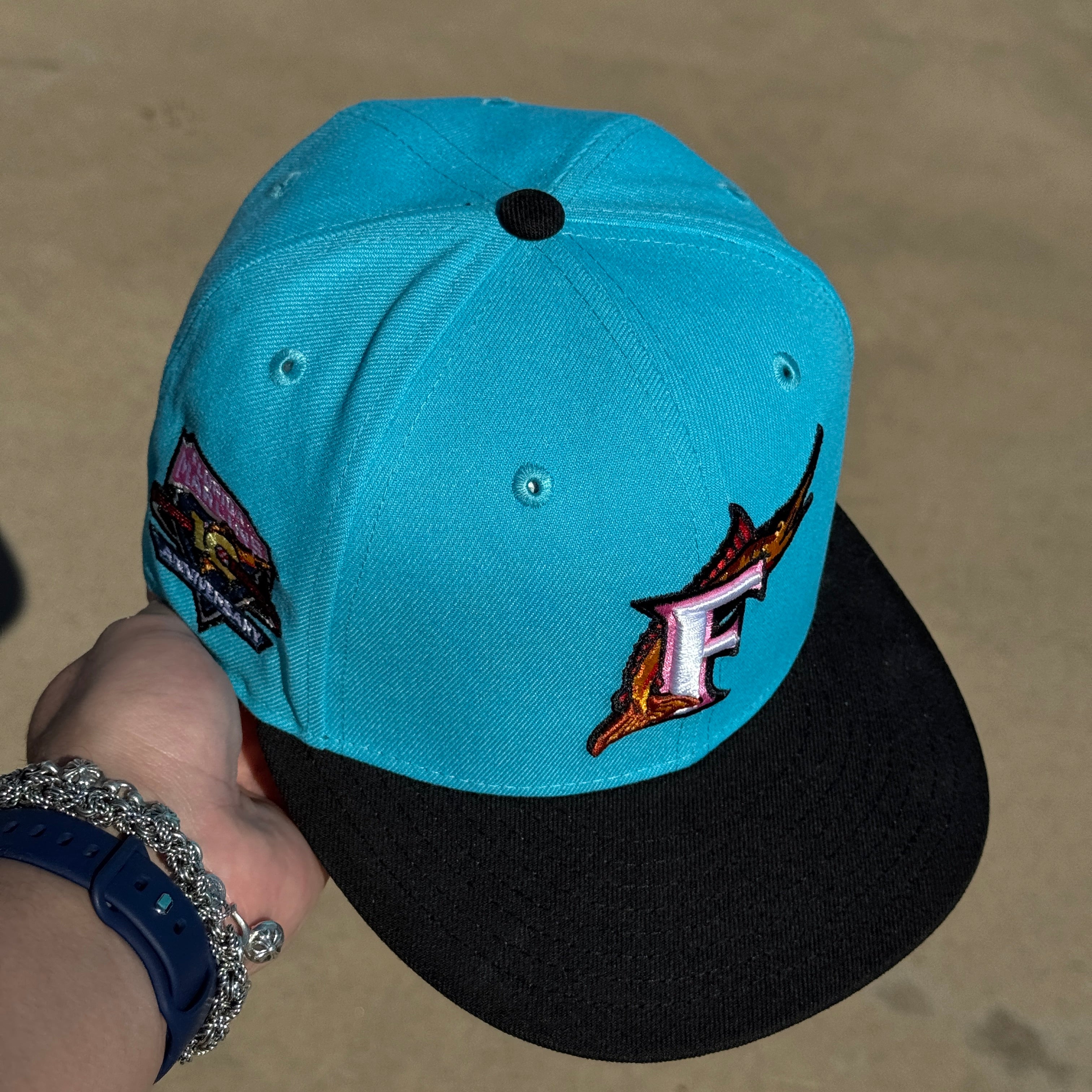 USED 1/8 Blue Florida Marlins 10th Anniversary 59fifty New Era Fitted Hat Cap