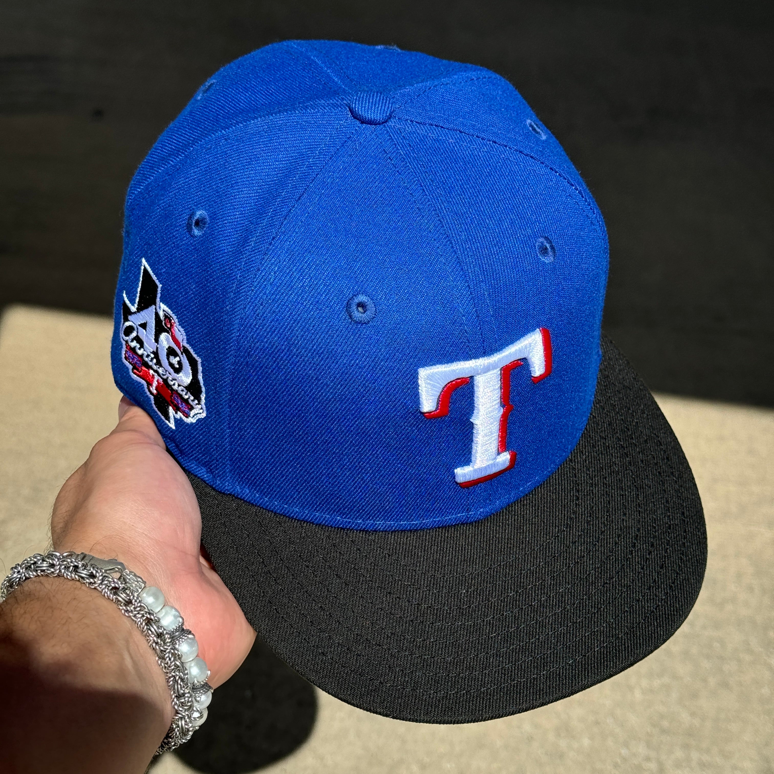 USED 1/2 Blue Dallas Texas Rangers 40th Anniversary 59fifty New Era Fitted Hat Cap