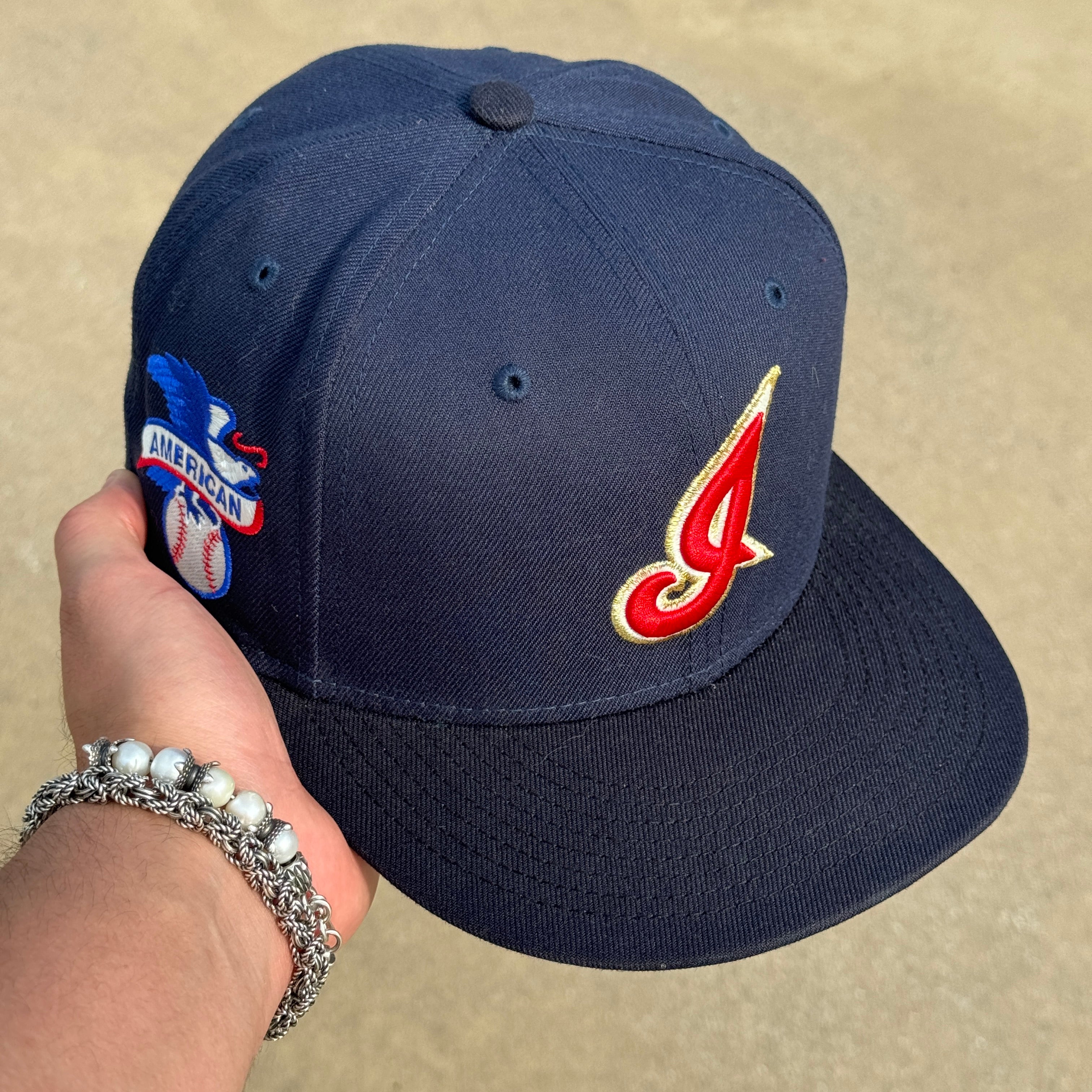 7 3/8 USED Navy Cleveland Indians Guardians American 59fifty New Era Fitted Hat Cap