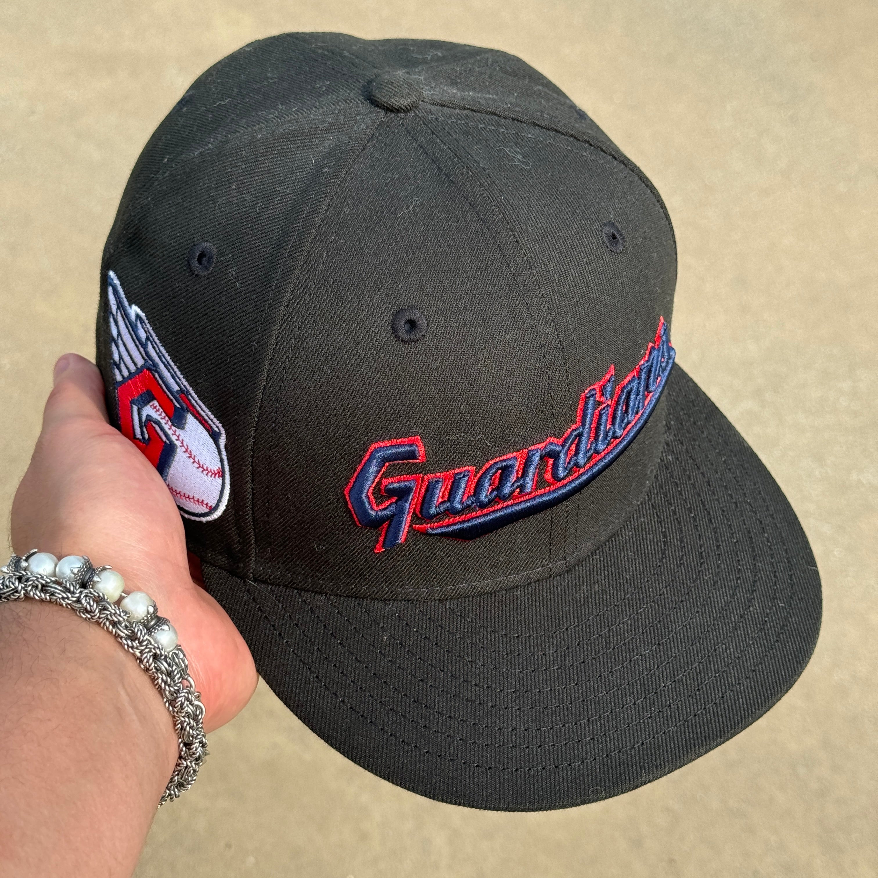 7 3/8 USED Black Cleveland Guardians Indians MLB 59fifty New Era Fitted Hat Cap