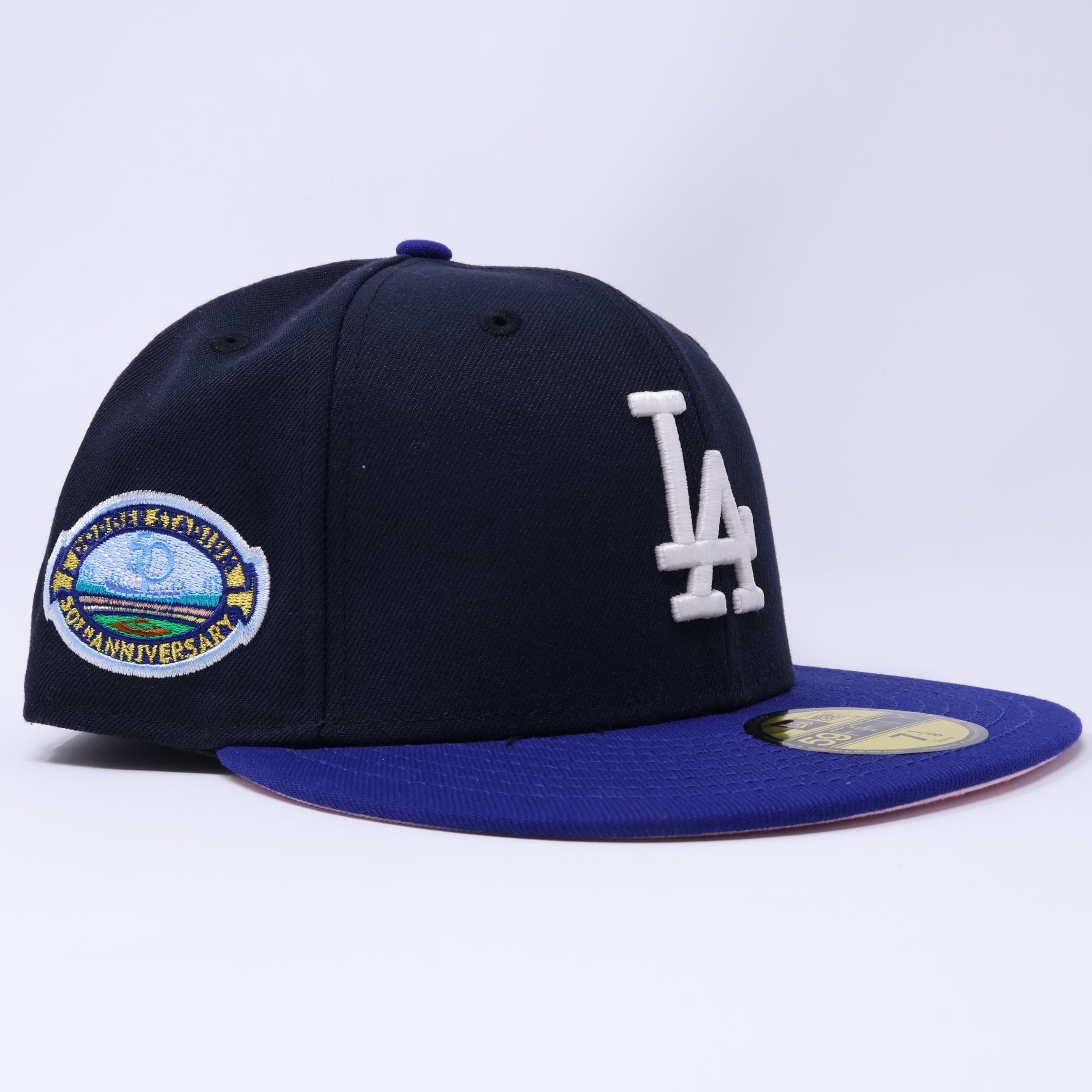 NWT 7 1/8 Navy Los Angeles Dodgers 50th Anniversary 59fifty New Era Fitted Hat Cap