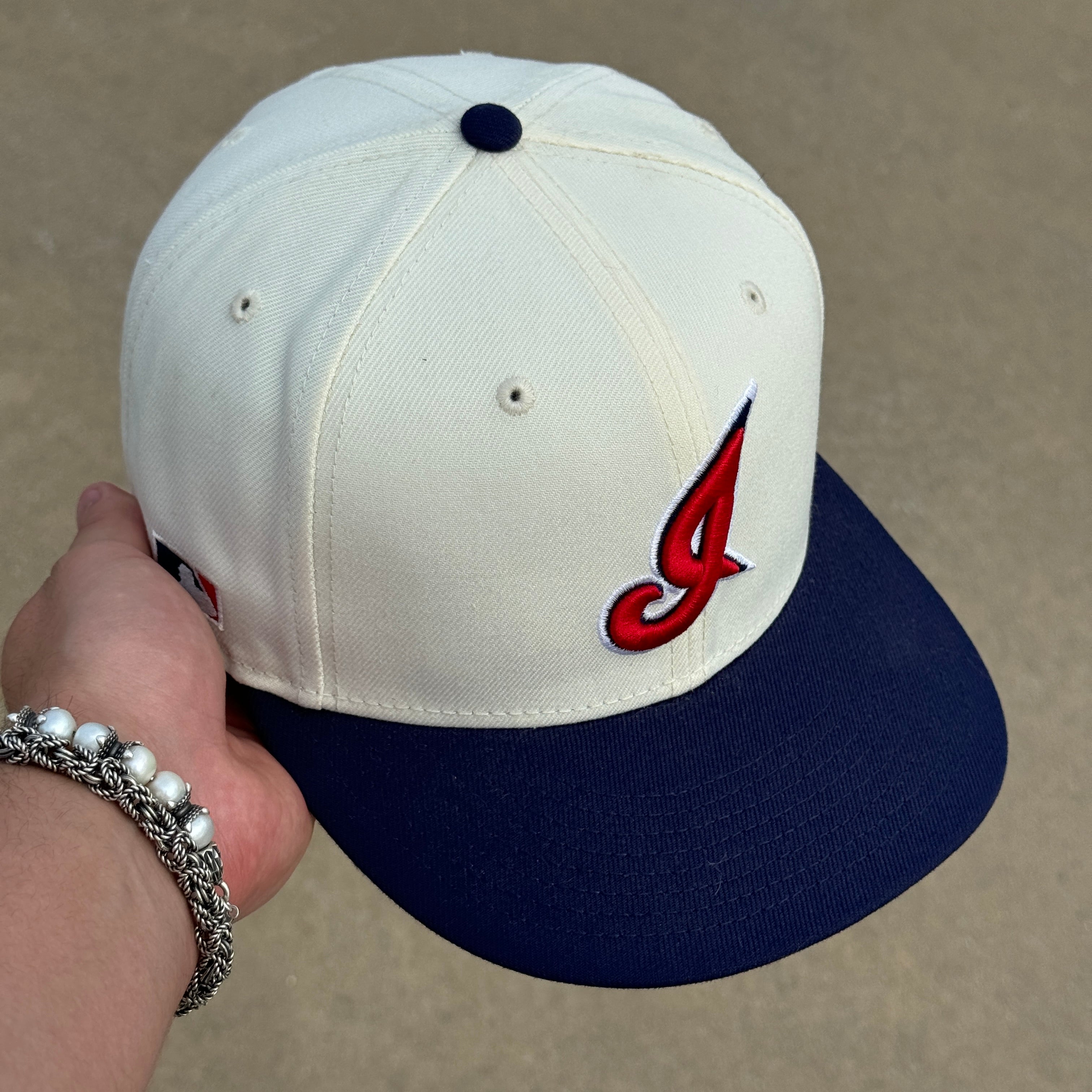 7 3/8 USED Chrome Cleveland Guardians Indians Jacob 59fifty New Era Fitted Hat Cap