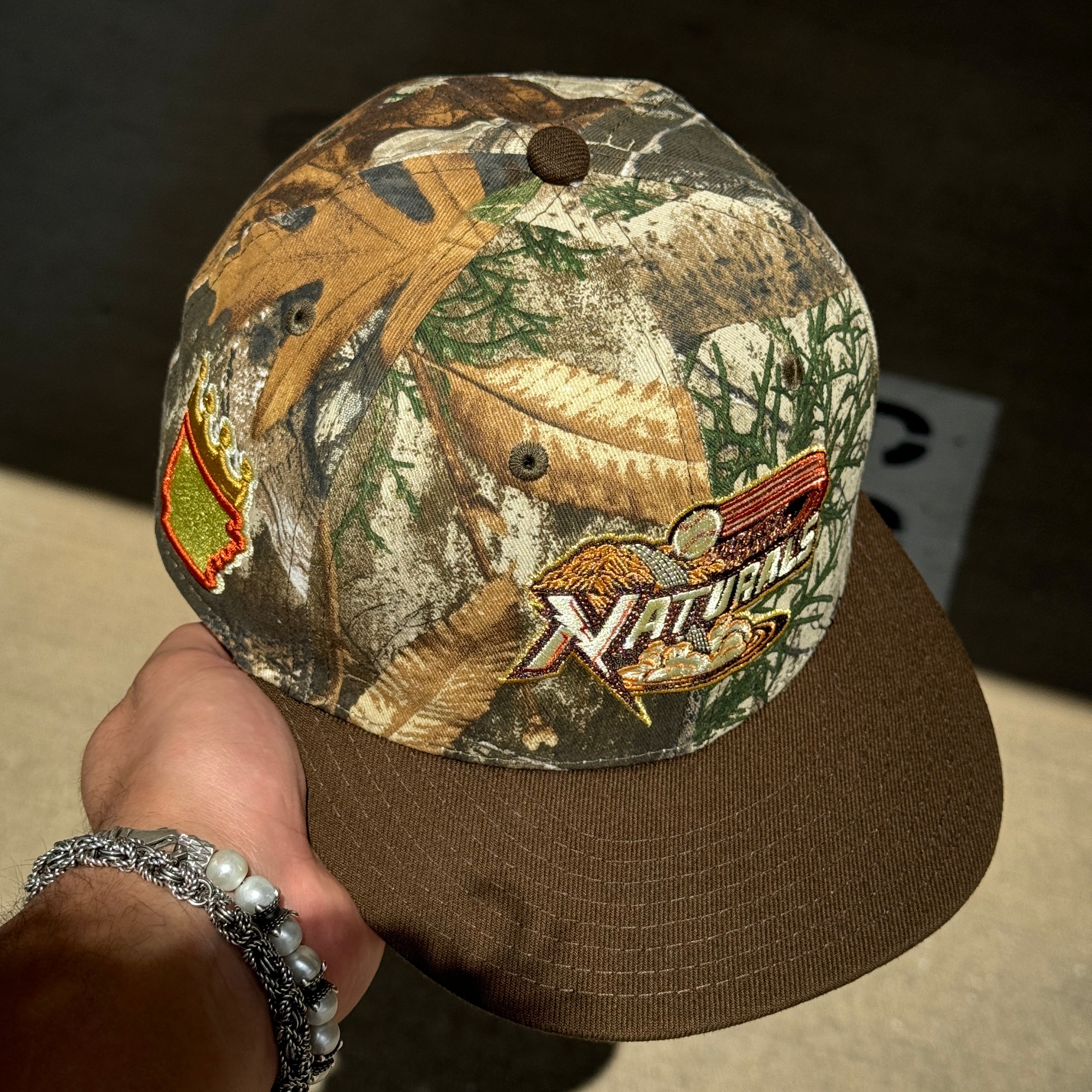 USED 1/8 Camo Realtree Northwest Arkansas Naturals State Logo 59fifty New Era Fitted Hat Cap