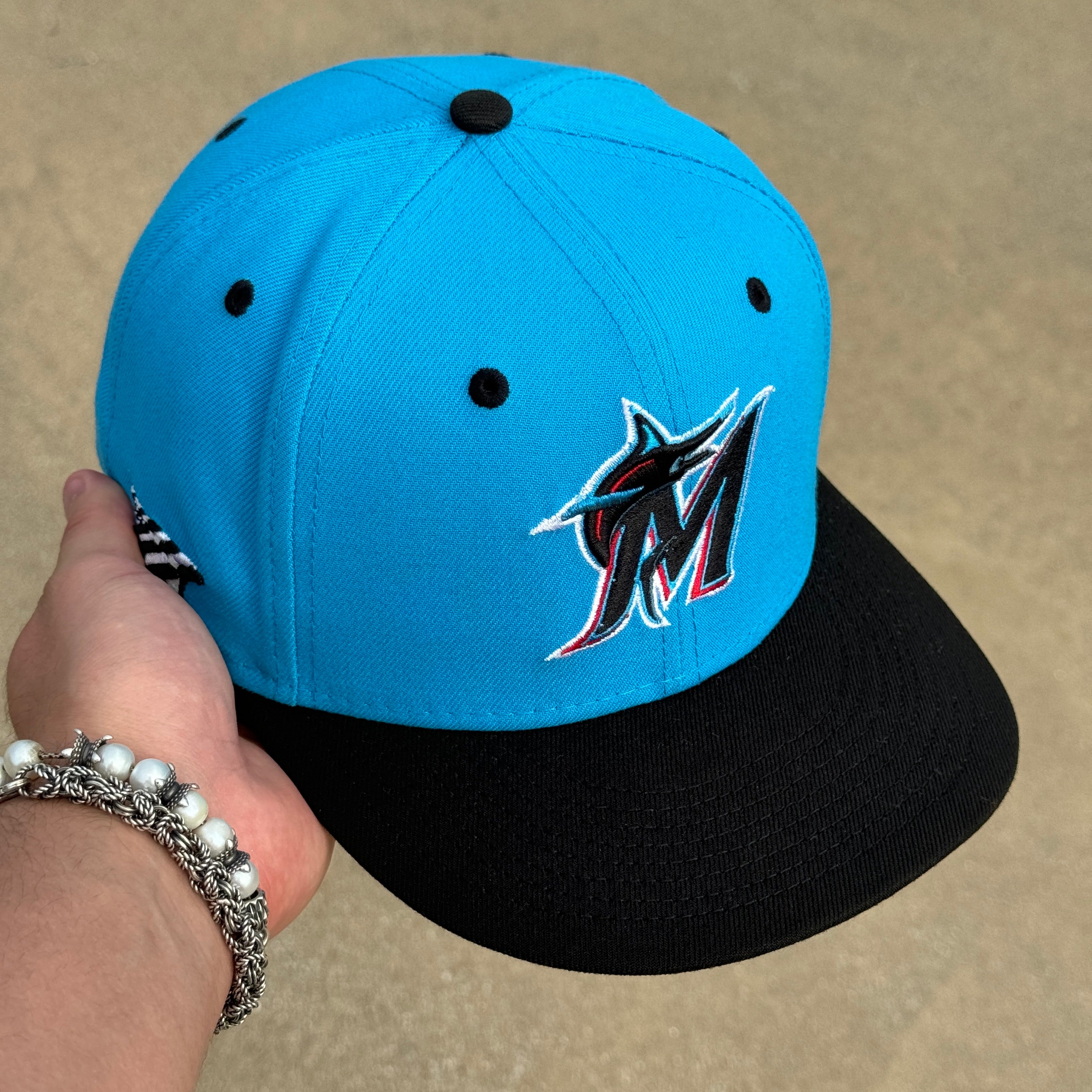 7 5/8 USED Blue Florida Marlins Planes Freshrags 59fifty New Era Fitted Hat Cap
