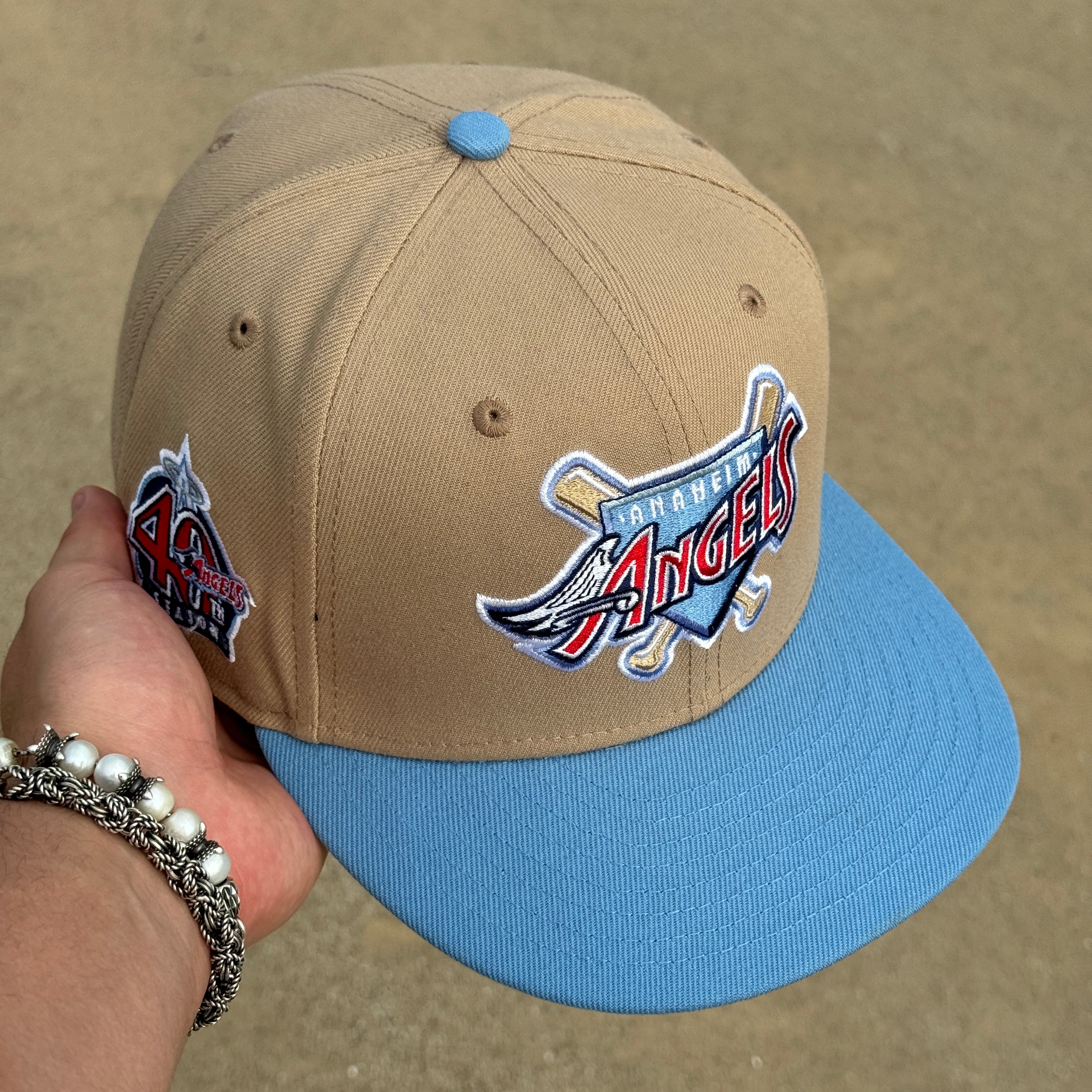 7 5/8 USED Khaki Anaheim Angels 40th Season 59fifty New Era Fitted Hat Cap