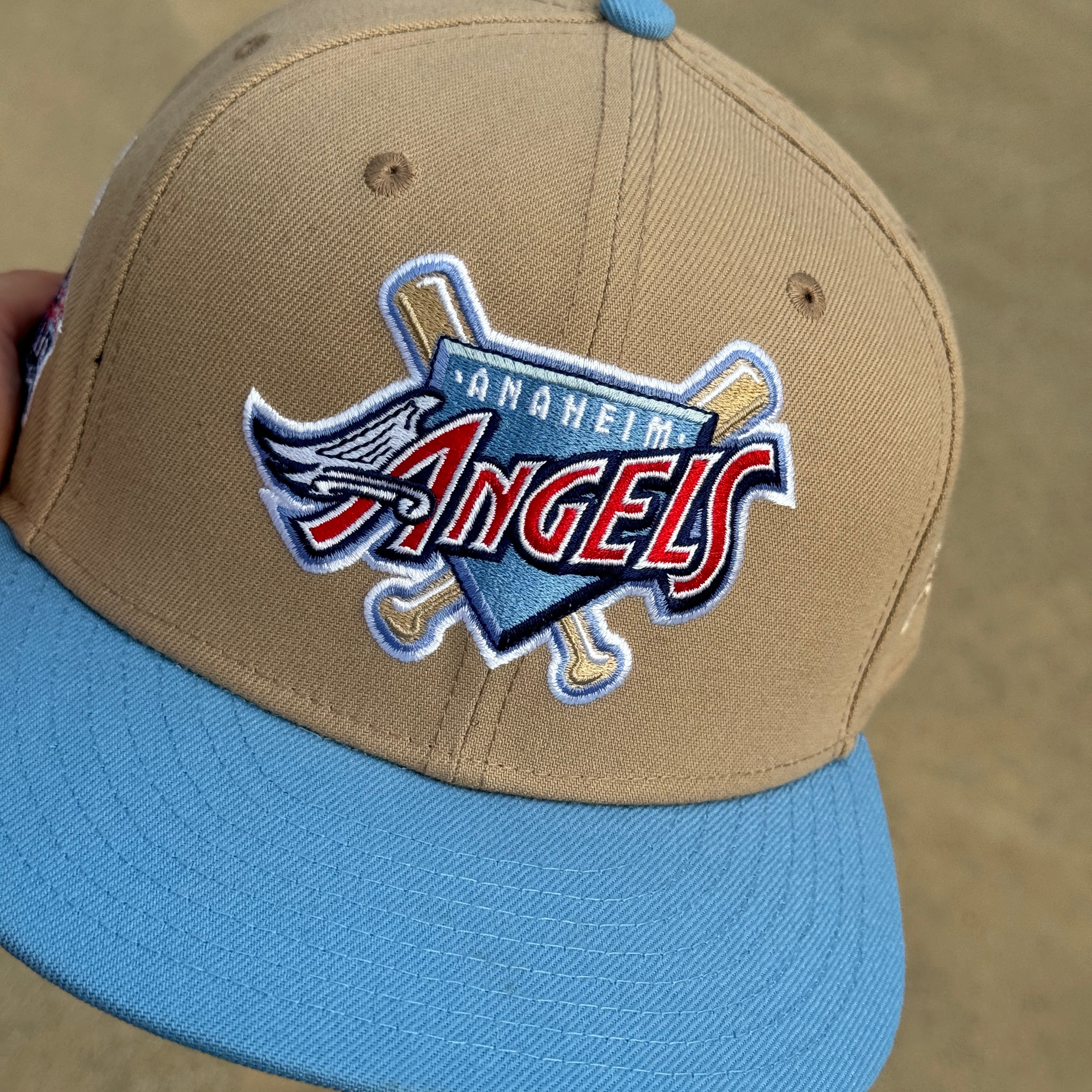 7 5/8 USED Khaki Anaheim Angels 40th Season 59fifty New Era Fitted Hat Cap