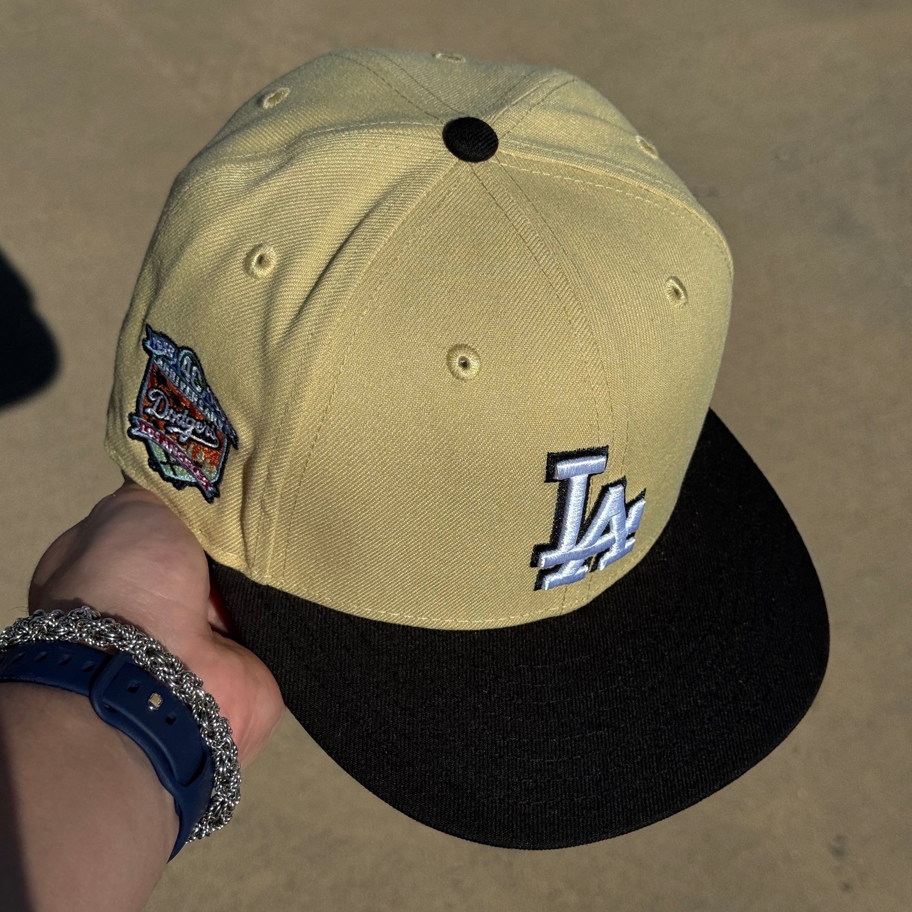 USED 1/8 Khaki Los Angeles Dodgers 40th Anniversary 59fifty New Era Fitted Hat Cap