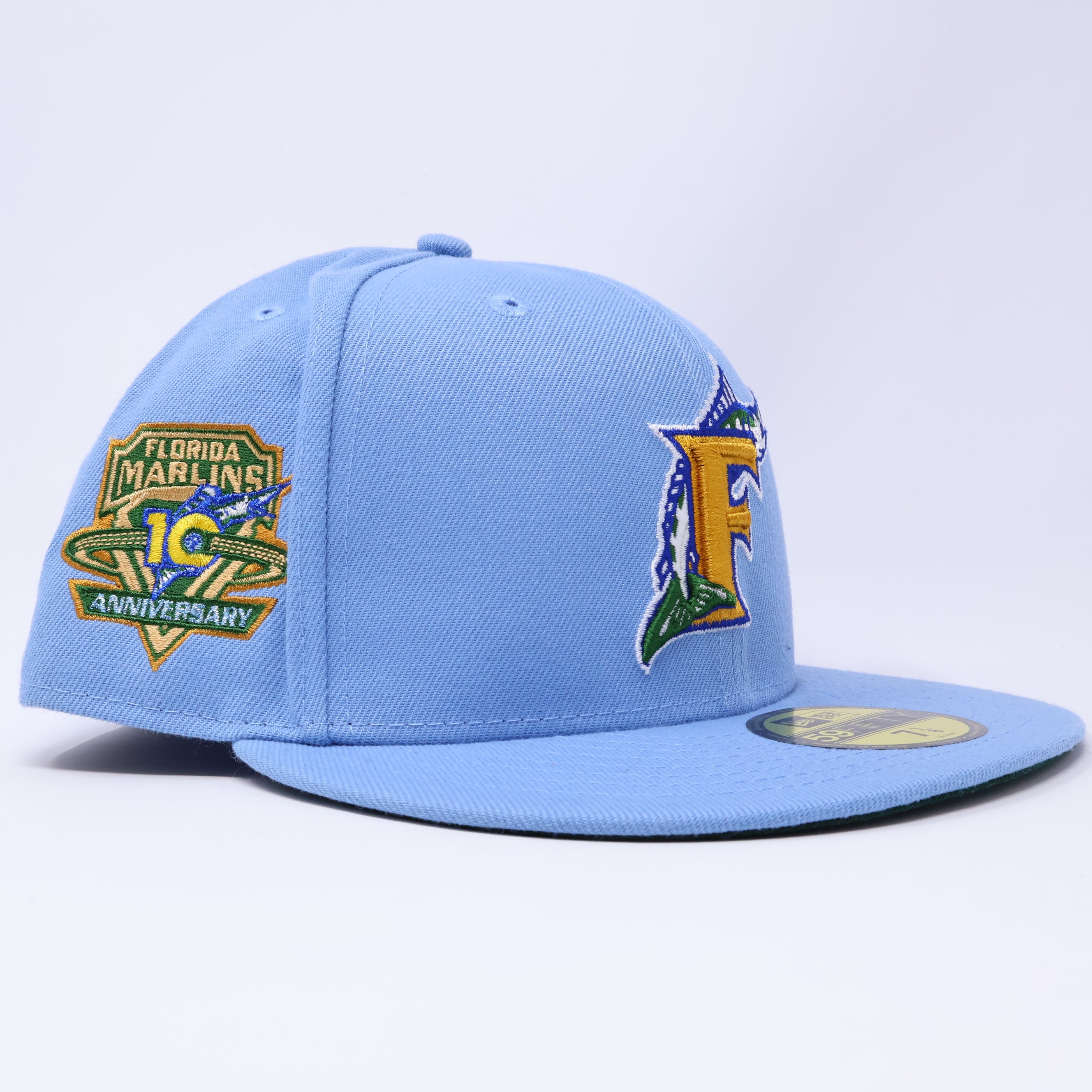NWT 7 1/8 Blue Florida Marlins 10th Anniversary 59fifty New Era Fitted Hat Cap