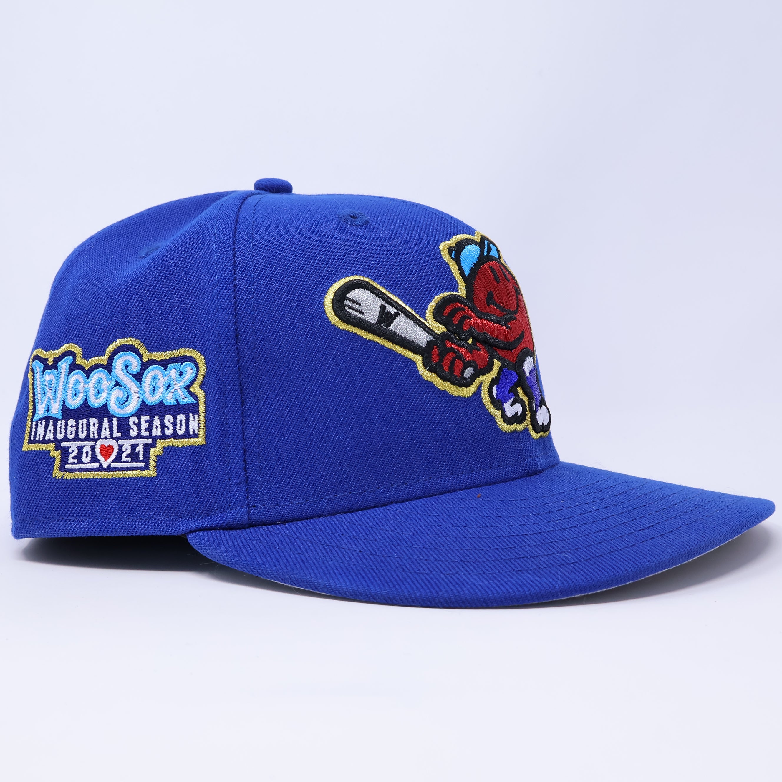 USED 1/2 Blue Woo Sox Minor League 59fifty New Era Fitted Hat Cap