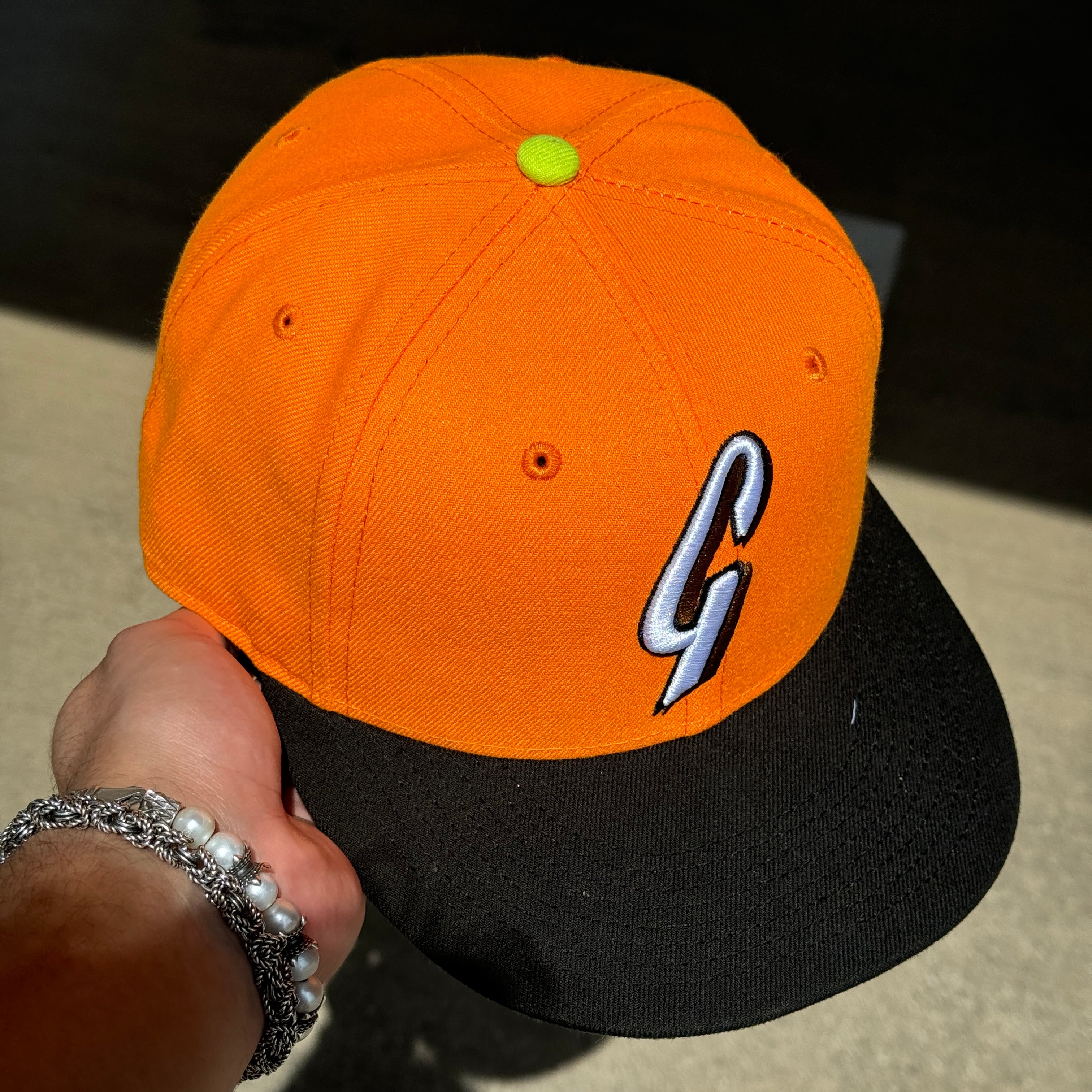 USED 1/2 Orange Cleveland Guardians Clean Simple 59fifty New Era Fitted Hat Cap