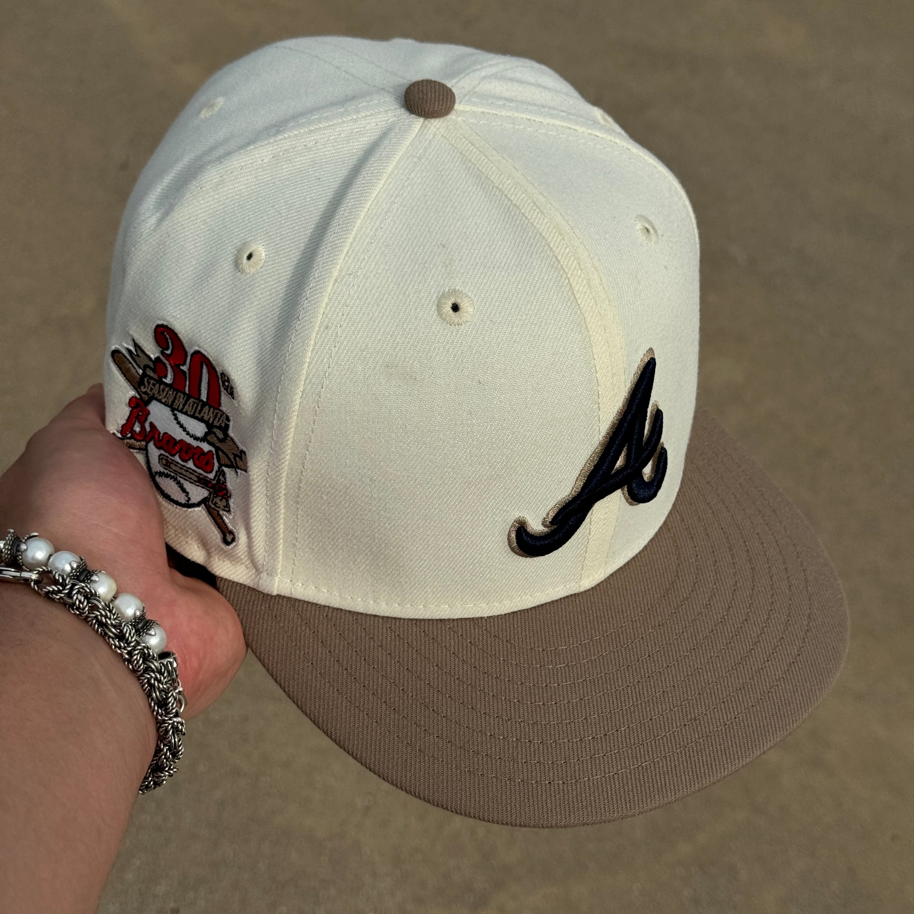 7 5/8 USED Chrome Atlanta Braves 30th Season 59fifty New Era Fitted Hat Cap