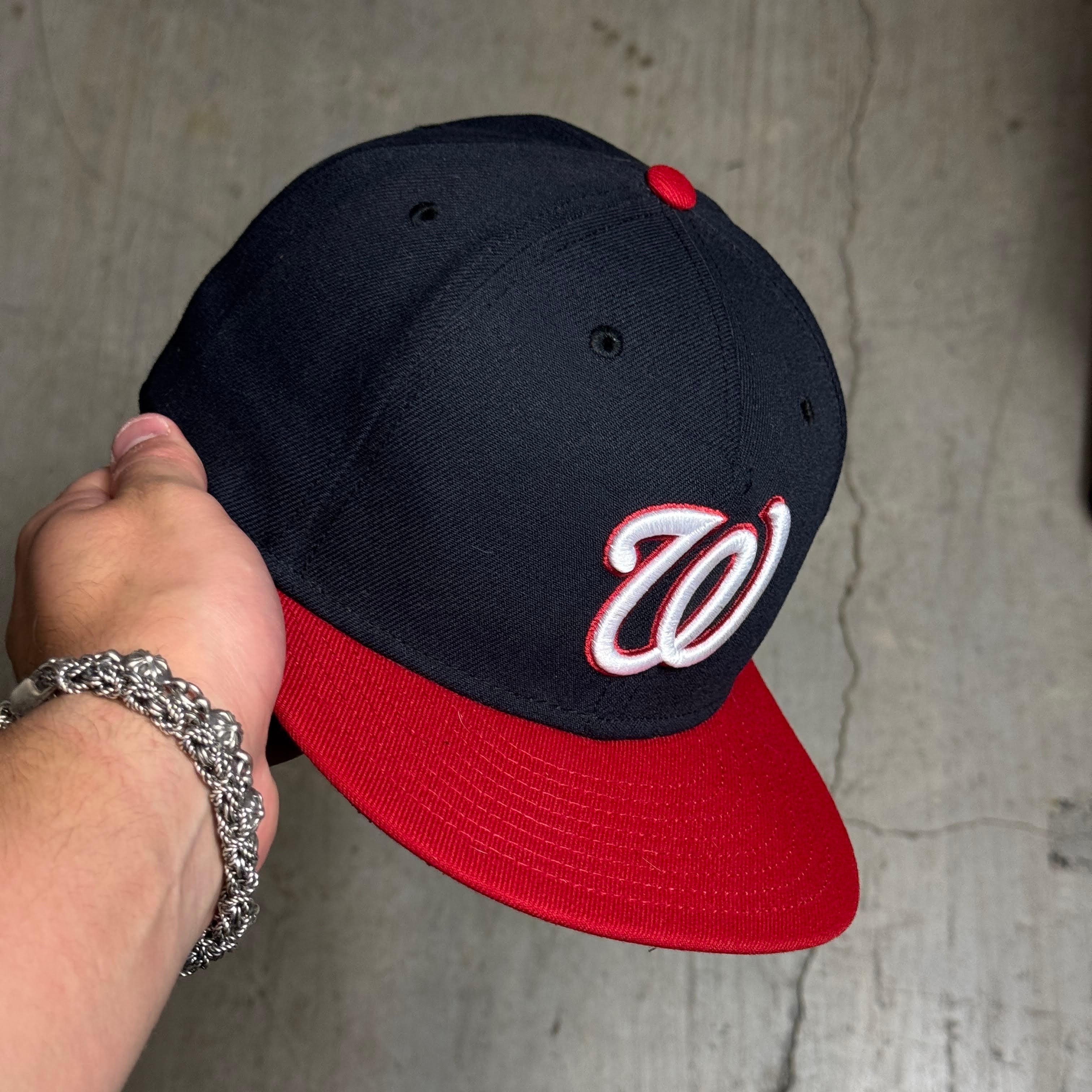 USED 3/8 Navy Washington Nationals Simple Clean Dope 59fifty New Era Fitted Hat Cap