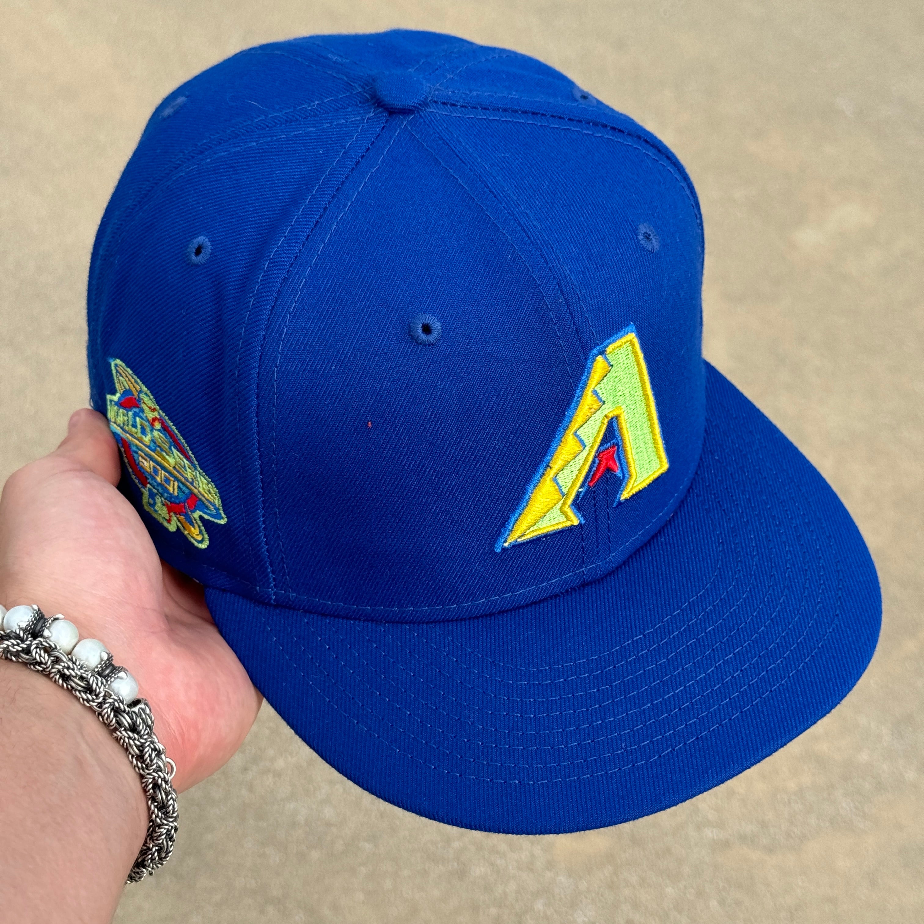 7 5/8 USED Blue Arizona Diamondbacks World Series 2001 59fifty New Era Fitted Hat Cap