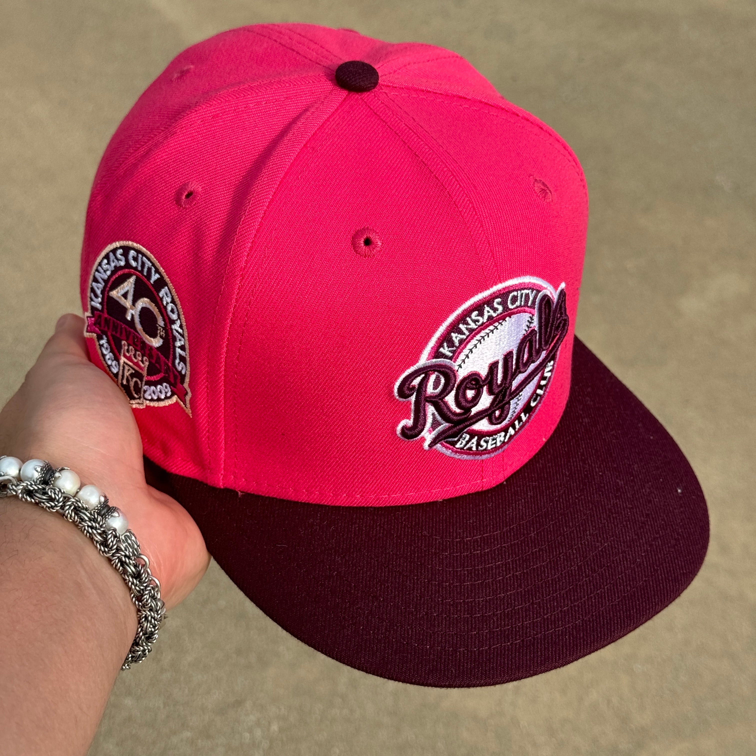 7 5/8 USED Pink Kansas City Royal 40th Anniversary 59fifty New Era Fitted Hat Cap