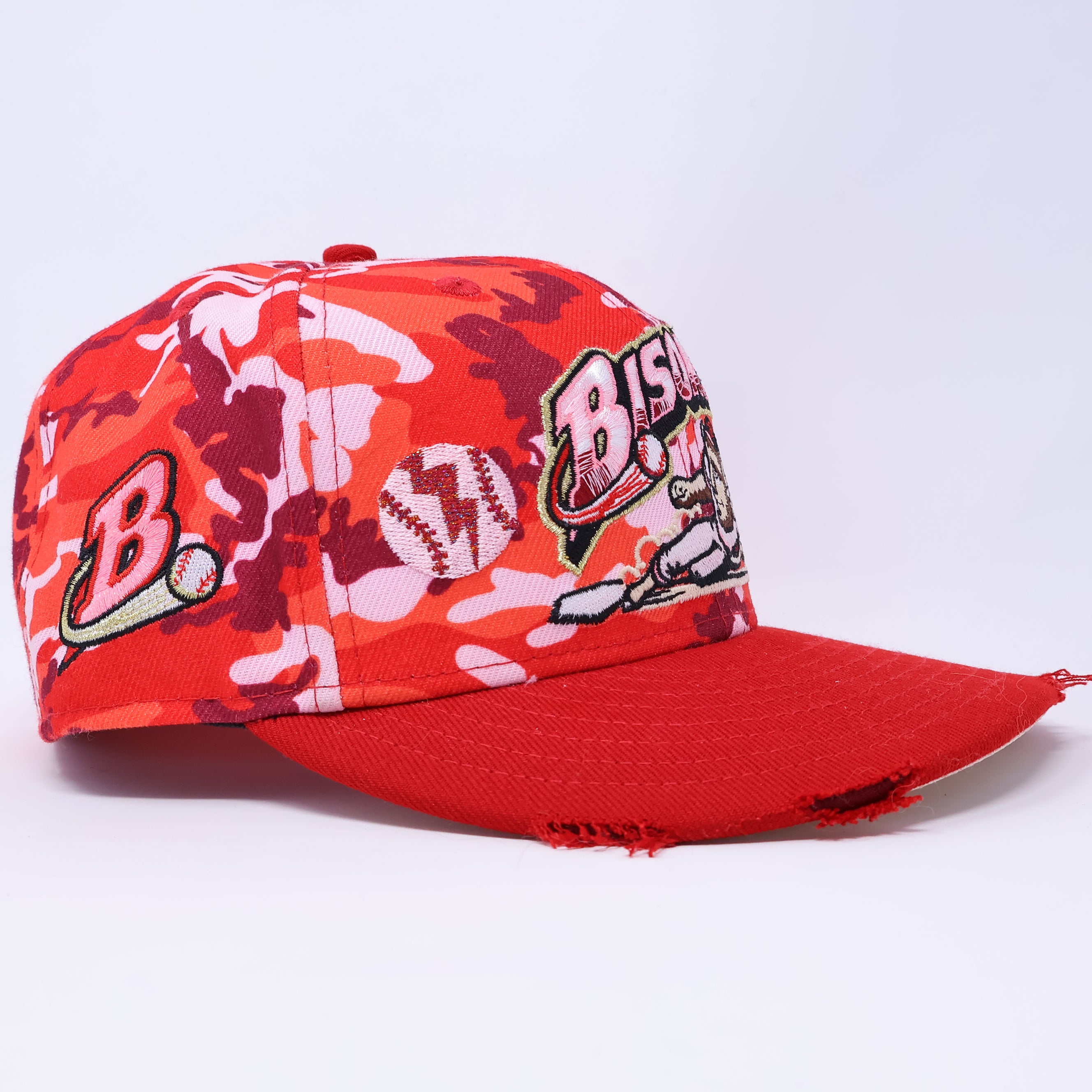 USED 1/2 Red Camo Buffalo Bisons Minor League 59fifty New Era Fitted Hat Cap