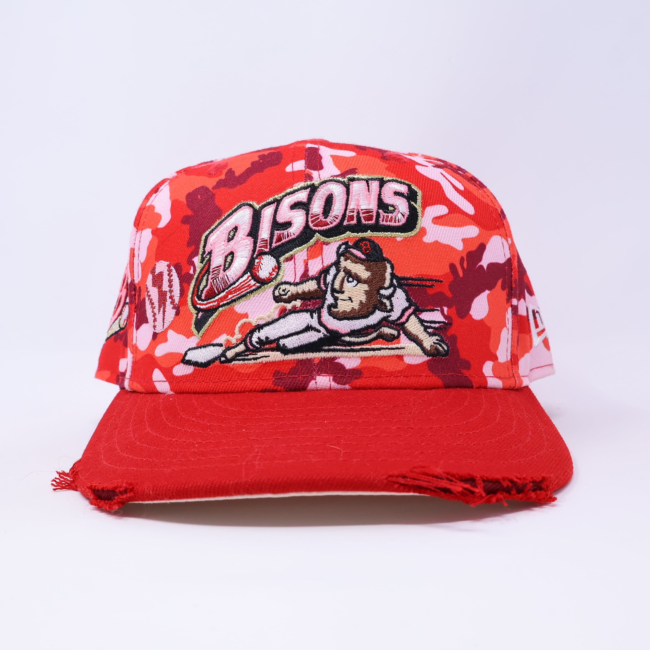 USED 1/2 Red Camo Buffalo Bisons Minor League 59fifty New Era Fitted Hat Cap