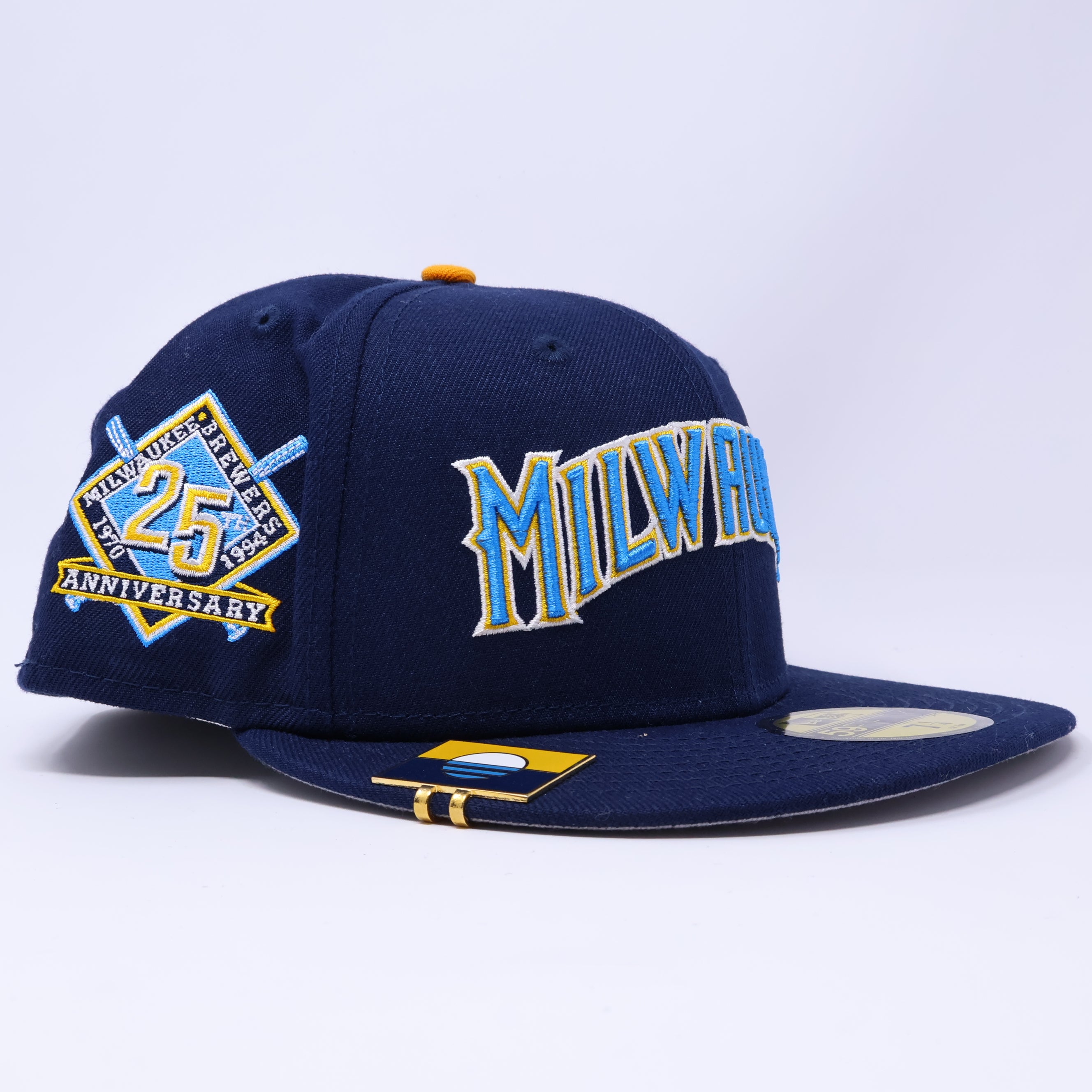 NWT 1/4 Navy Milwaukee Brewers 25th Anniversary 59fifty New Era Fitted Hat Cap