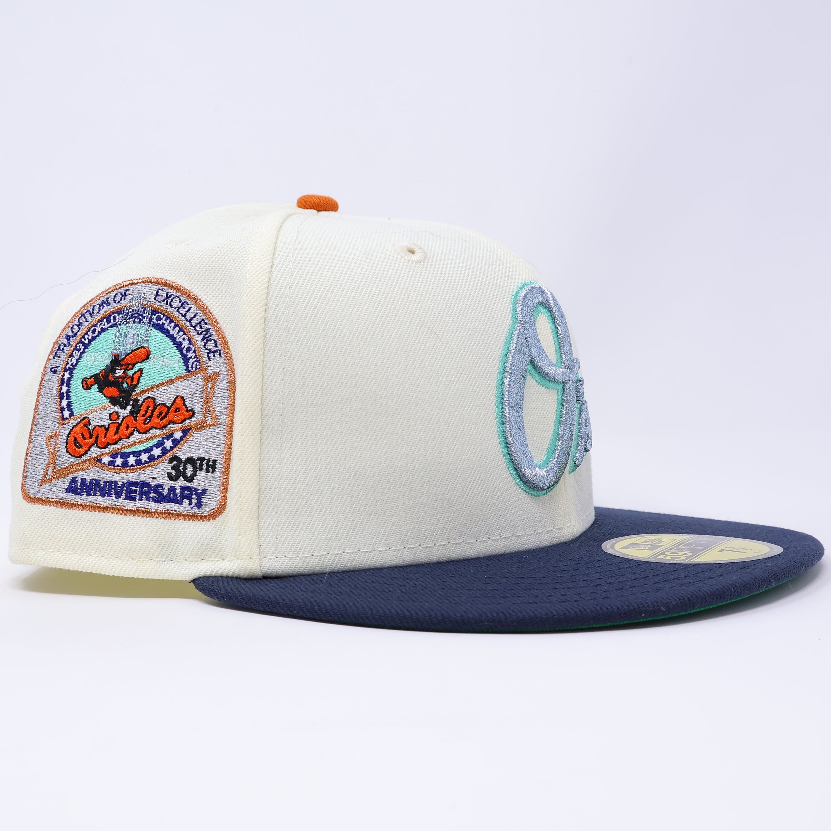 NWT 3/8 Chrome Baltimore Orioles 30th Anniversary 59fifty New Era Fitted Hat Cap