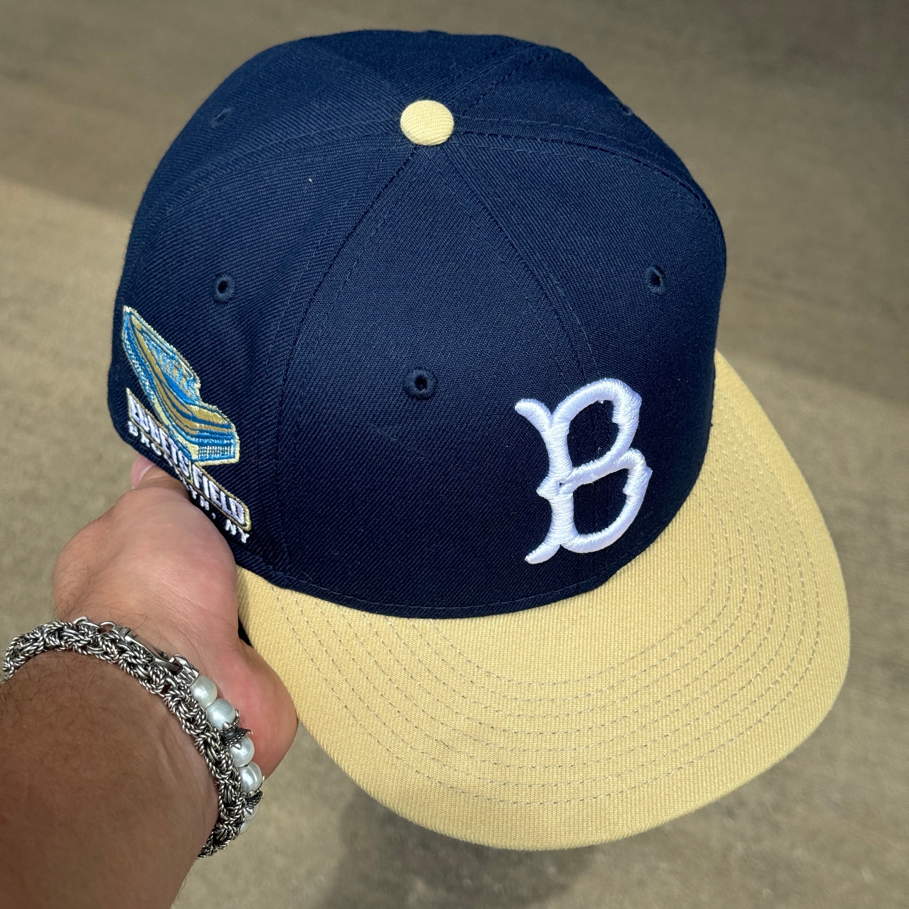 USED 1/2 Navy Brooklyn Dodgers Ebbets Field 59fifty New Era Fitted Hat Cap