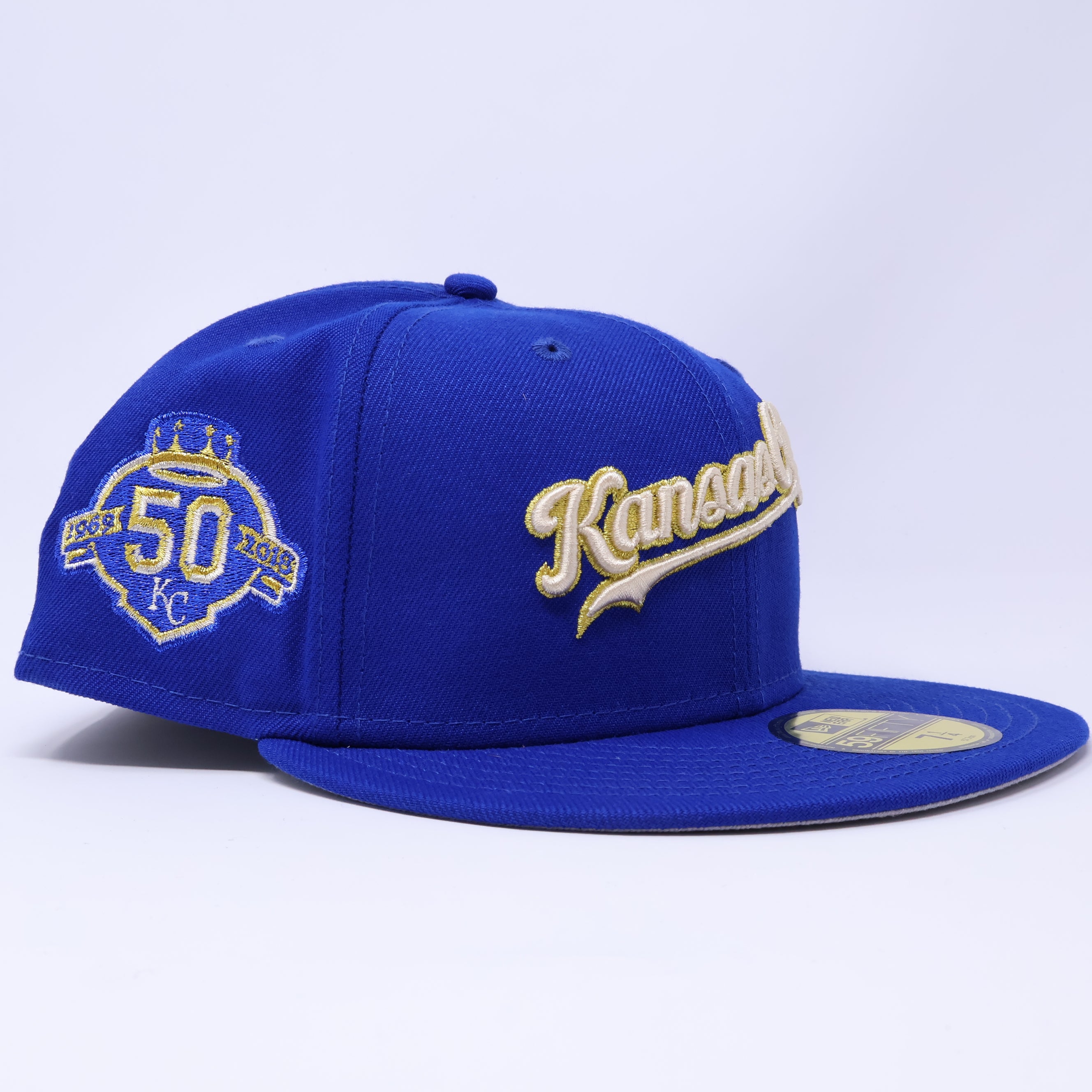NWT 1/4 Blue Kansas City Royals 50th Anniversary 59fifty New Era Fitted Hat Cap