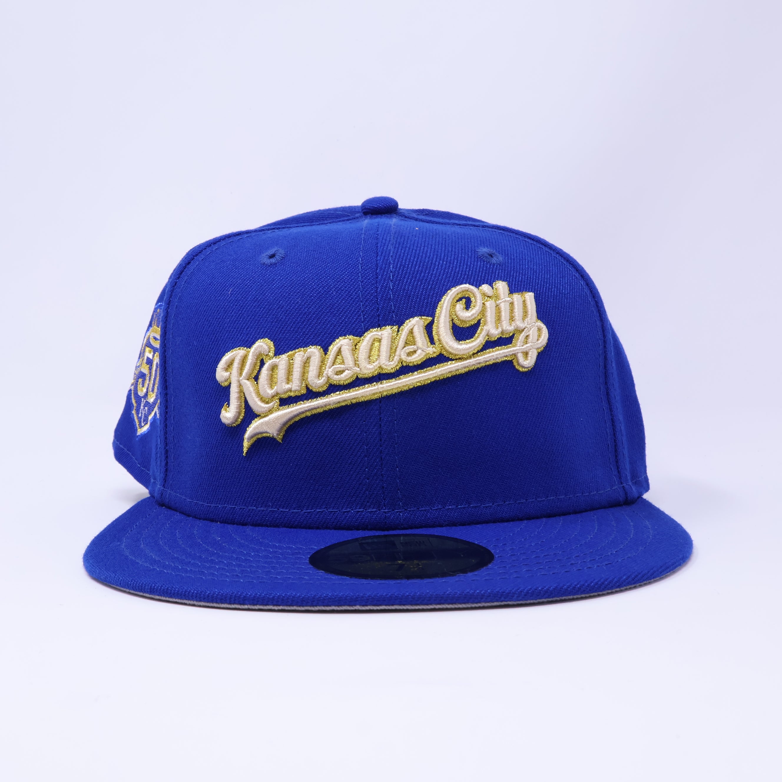NWT 1/4 Blue Kansas City Royals 50th Anniversary 59fifty New Era Fitted Hat Cap