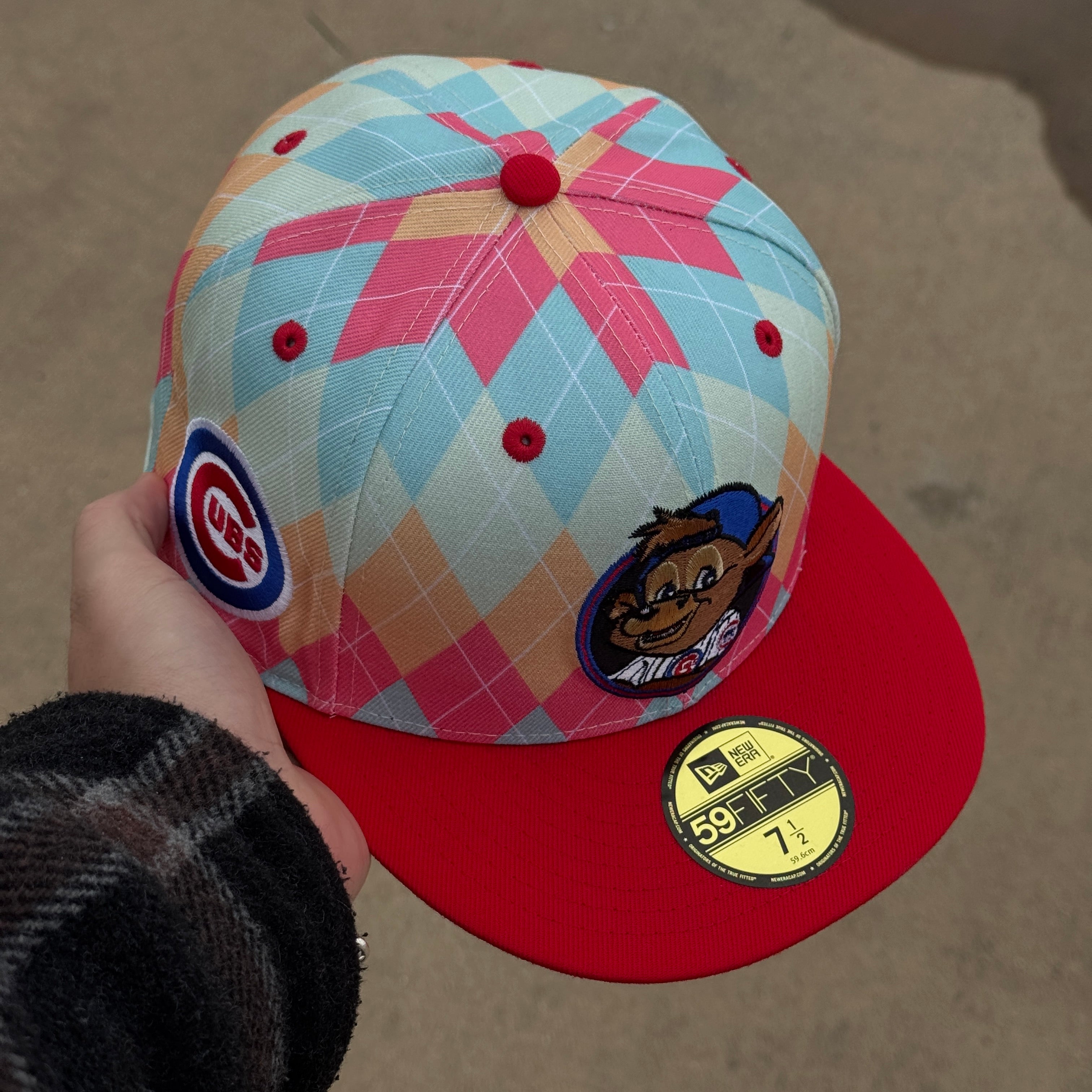 NWT 1/2 Multicolor Chicago Cubs Clark Mascot 59fifty New Era Fitted Hat Cap